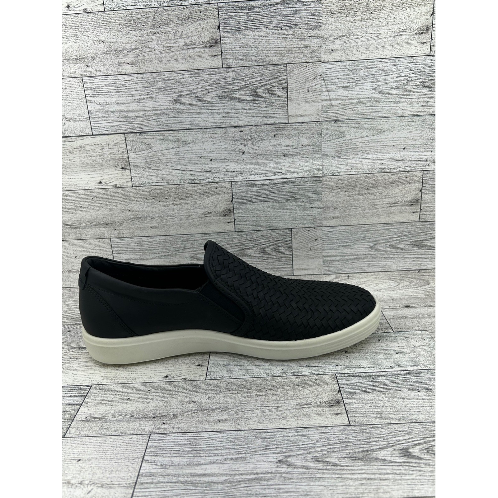 ECCO Soft 7 Woven Slip On Black Leather Shoes 470113-01001 Women EU 40 US 9-9.5