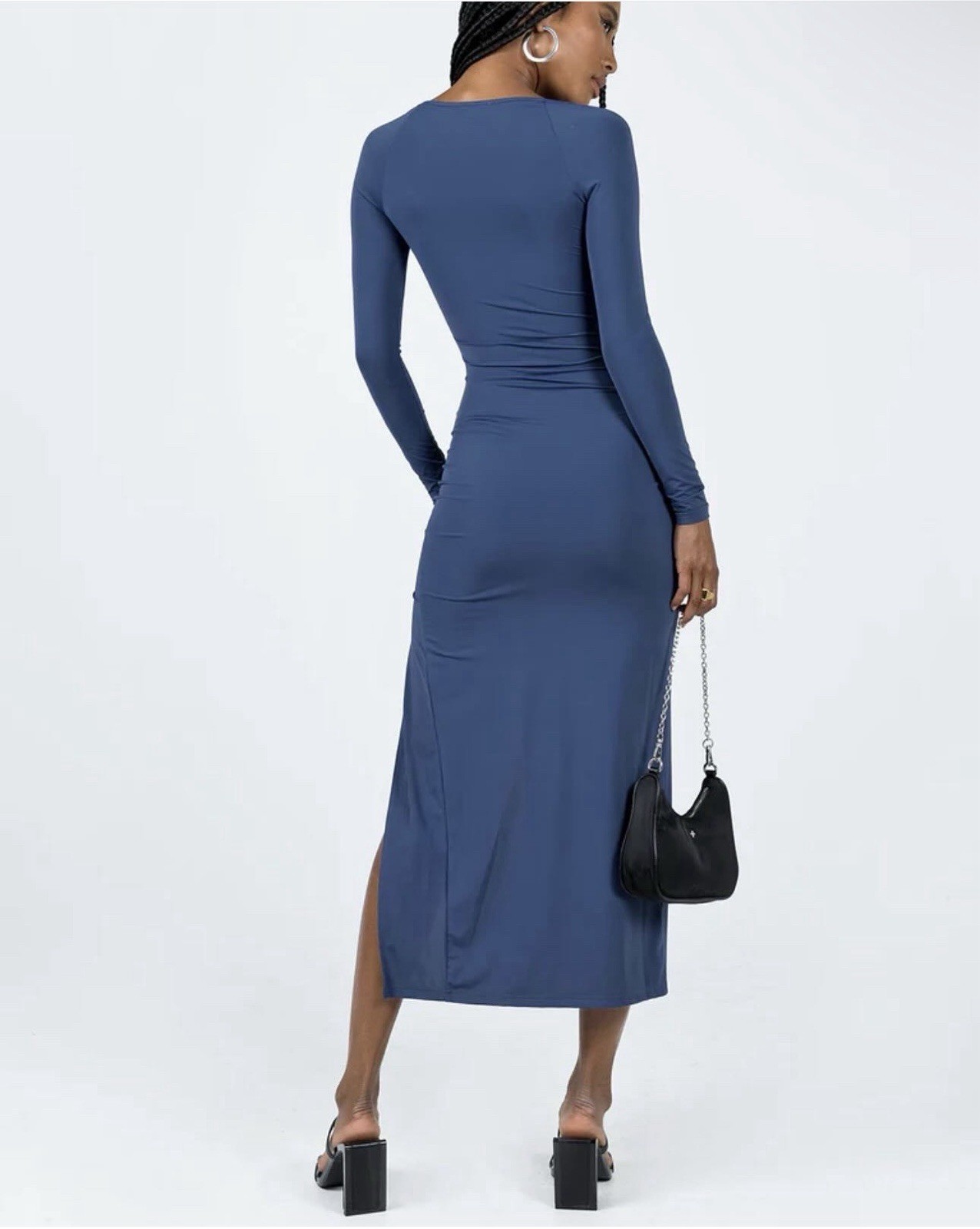 Princess Polly Women’s Blue Solid Maxi Bodycon Dress Square Neck Side Slit XS