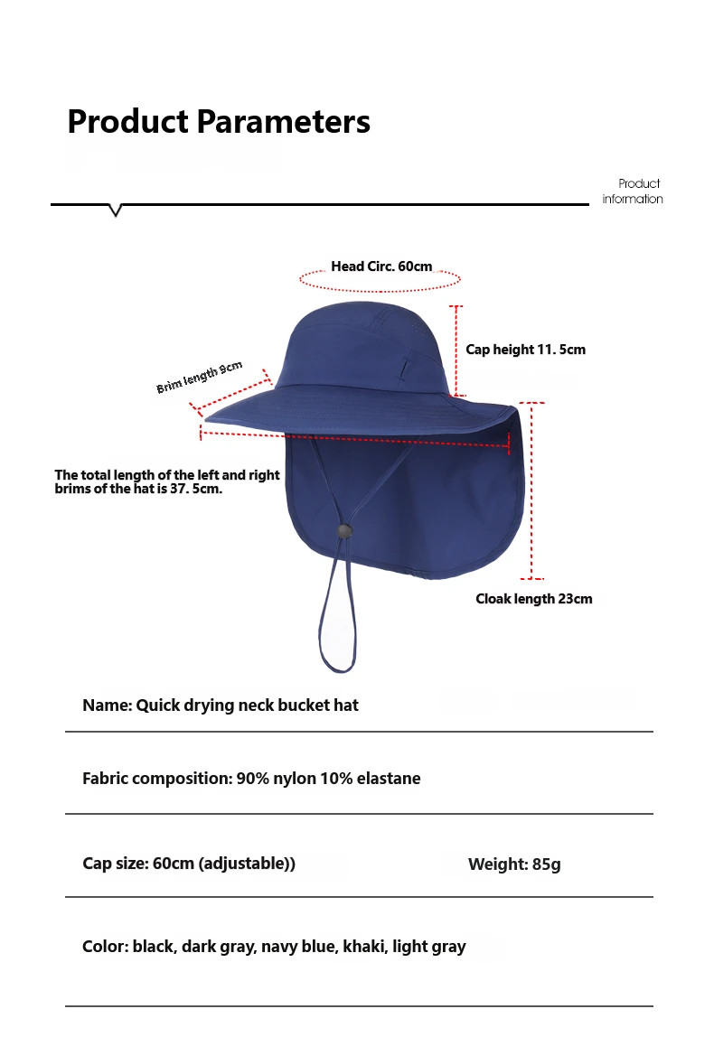 Wide Brim Baseball Sun Hats Cooling Neck Guard Cap for Hiking Fishing with Flap