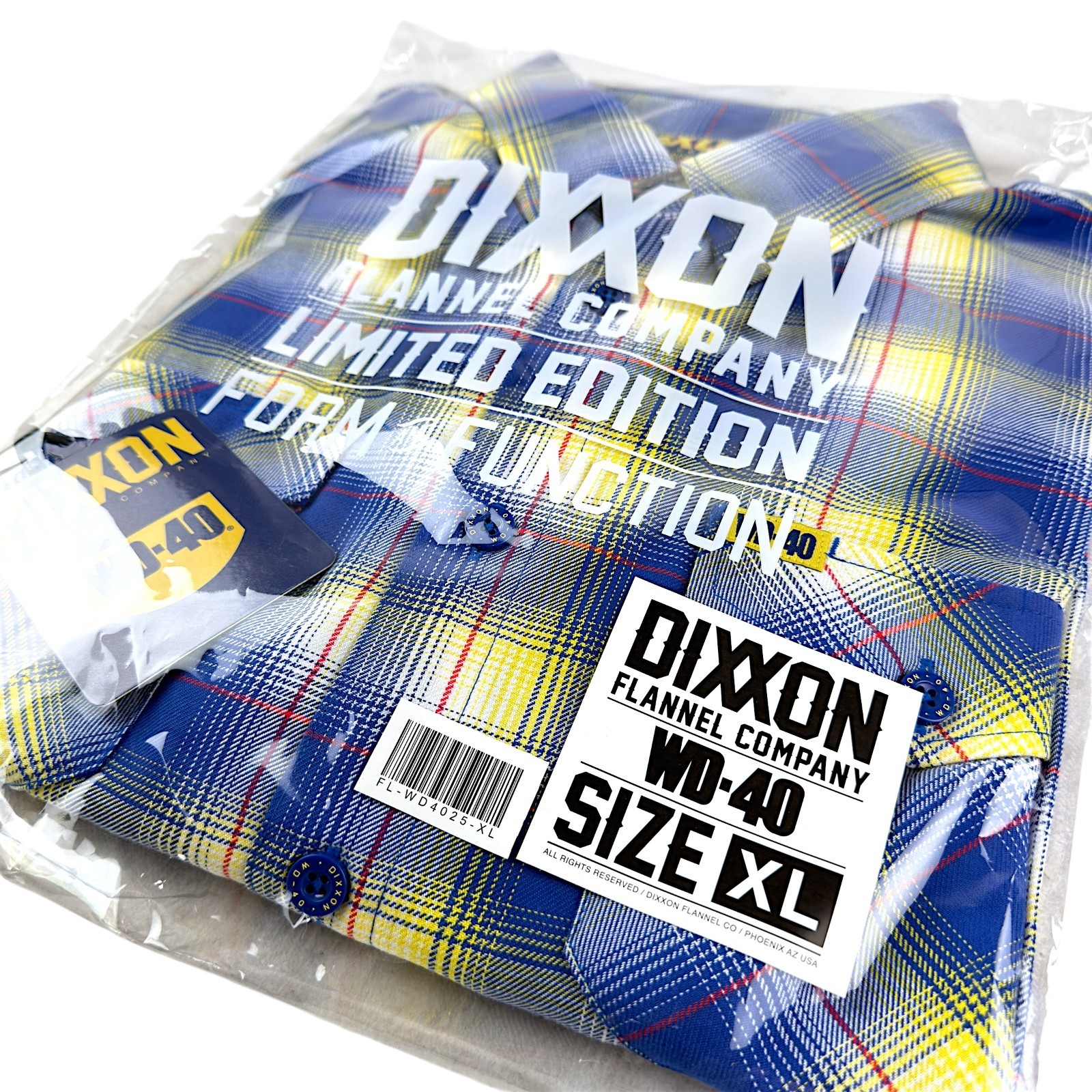 DIXXON Flannel “WD-40” Men’s Size XL Collab Plaid Blue Yellow Button Shirt