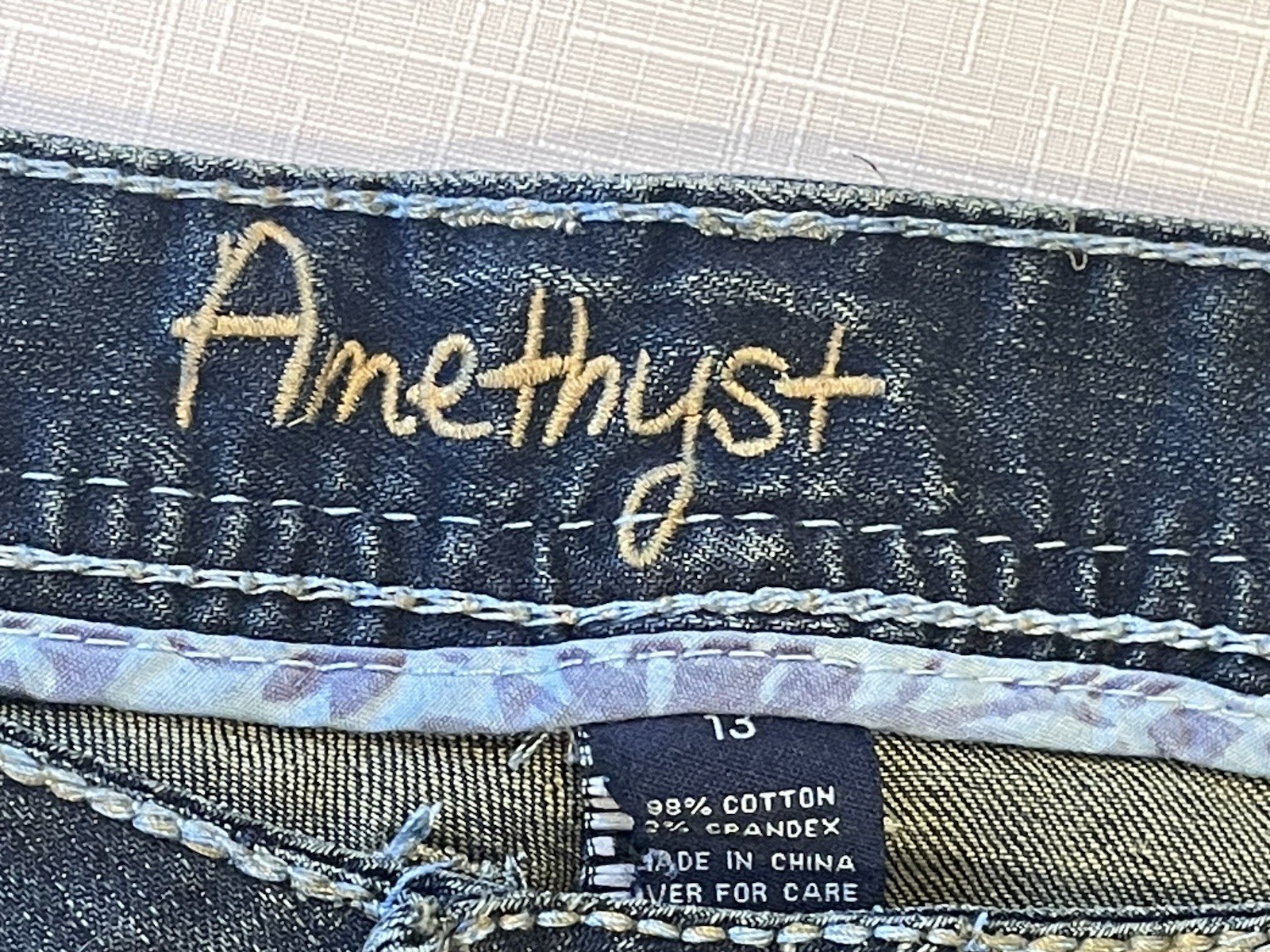 Amethyst Jeans Juniors 13 Blue Bootcut Flare Stretch Denim Dark Wash Embroidered