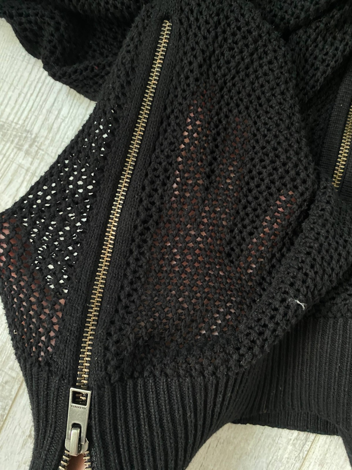 AllSaints Men’s Open Mesh Knit Sweater Cardigan Black Size Medium
