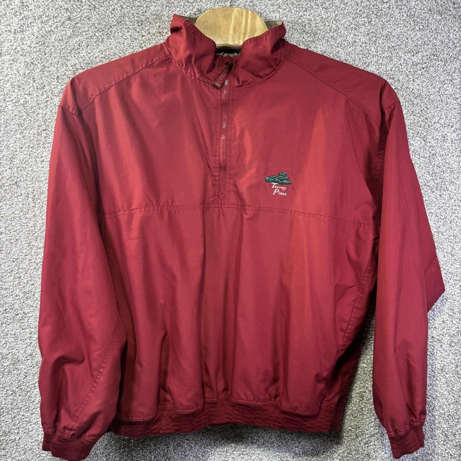 Oarsman 913 Jacket Mens XL Red 1/4 Zip Windbreaker Torrey Pines Golf Pullover