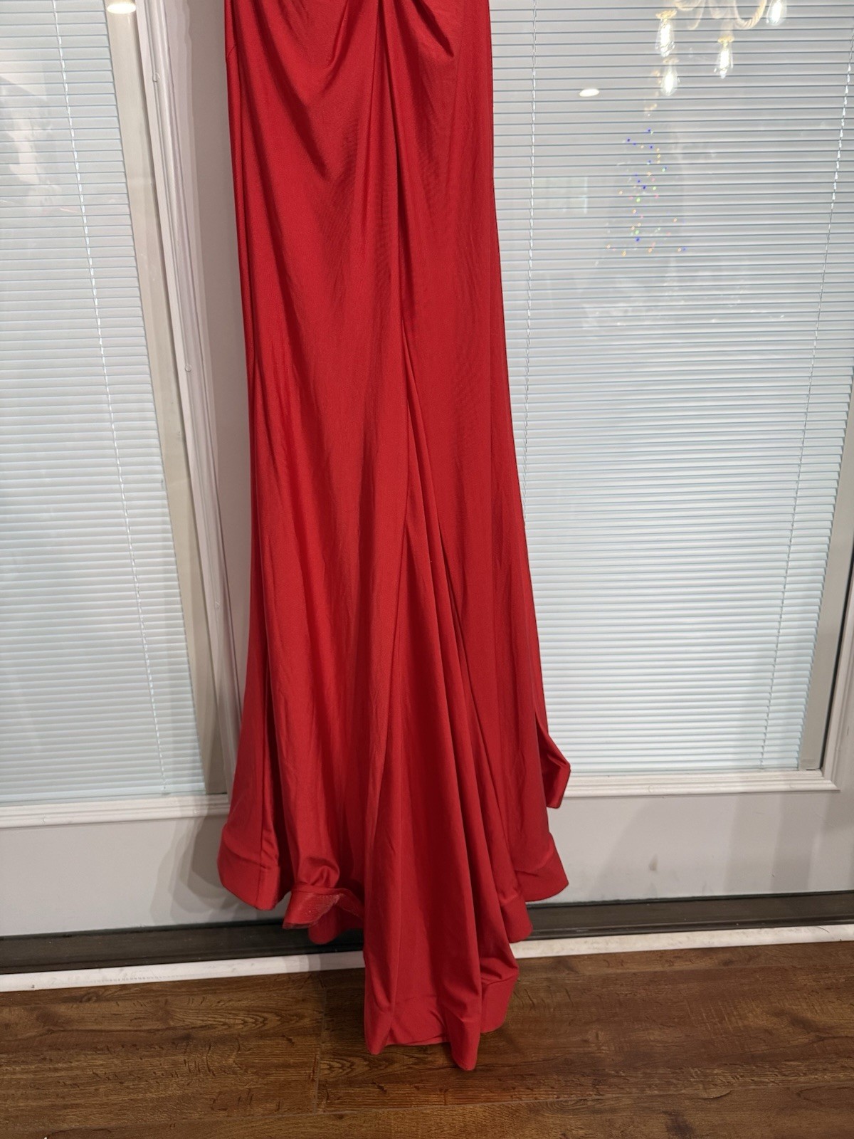 Ladivine by Cinderella Divine Red Gown Bow Ruched Strapless Long Dress 4