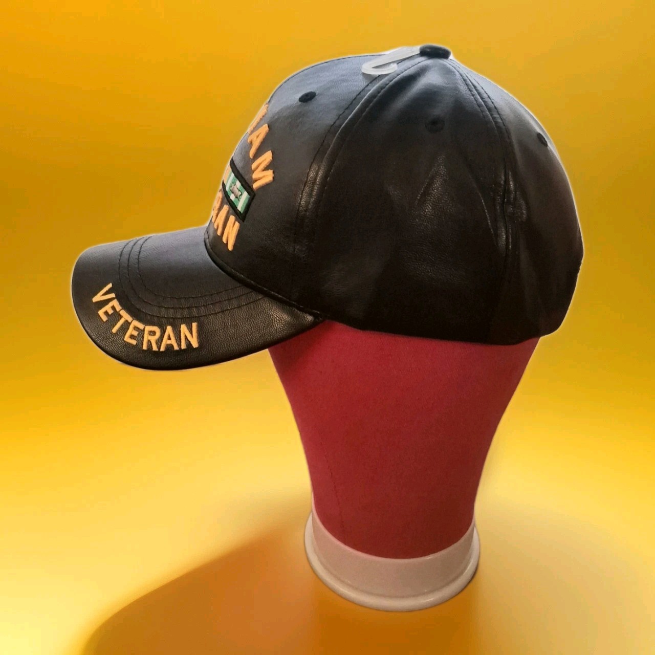 Vietnam Veteran Black PU Leather Baseball Cap Embroidered Adjustable Adult