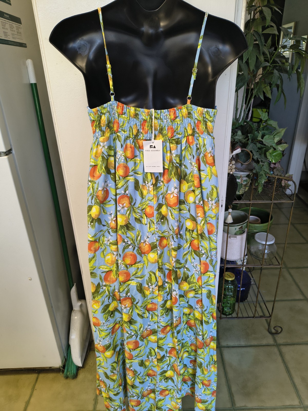 Women Large Free Assembly Linen Blend Maxi Dress Fruit Lemon Oranges Print Dress