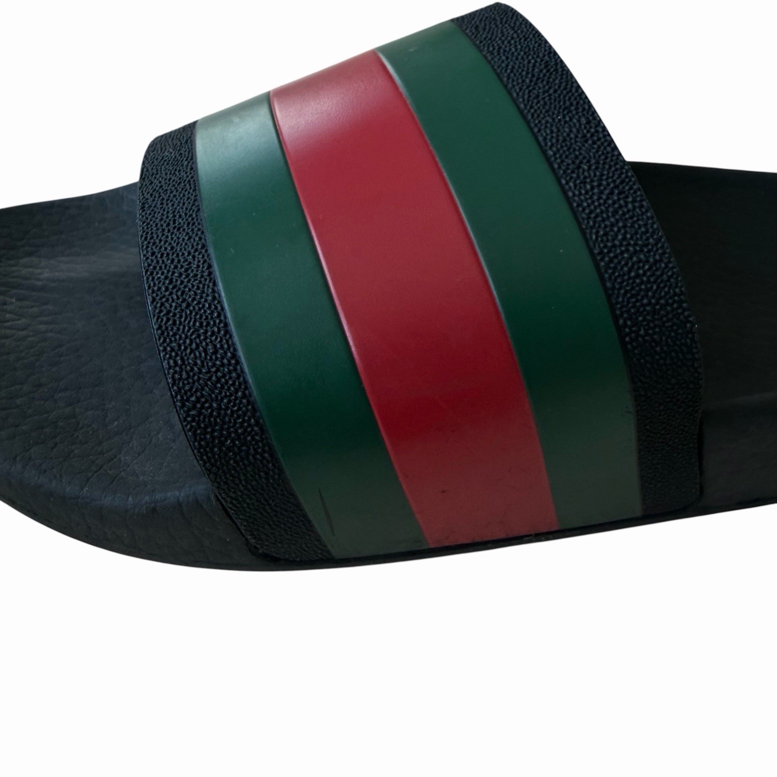 Gucci Web Rubber Slide Sandals Mens 9 Black Green Red Stripe Beach Pool READ