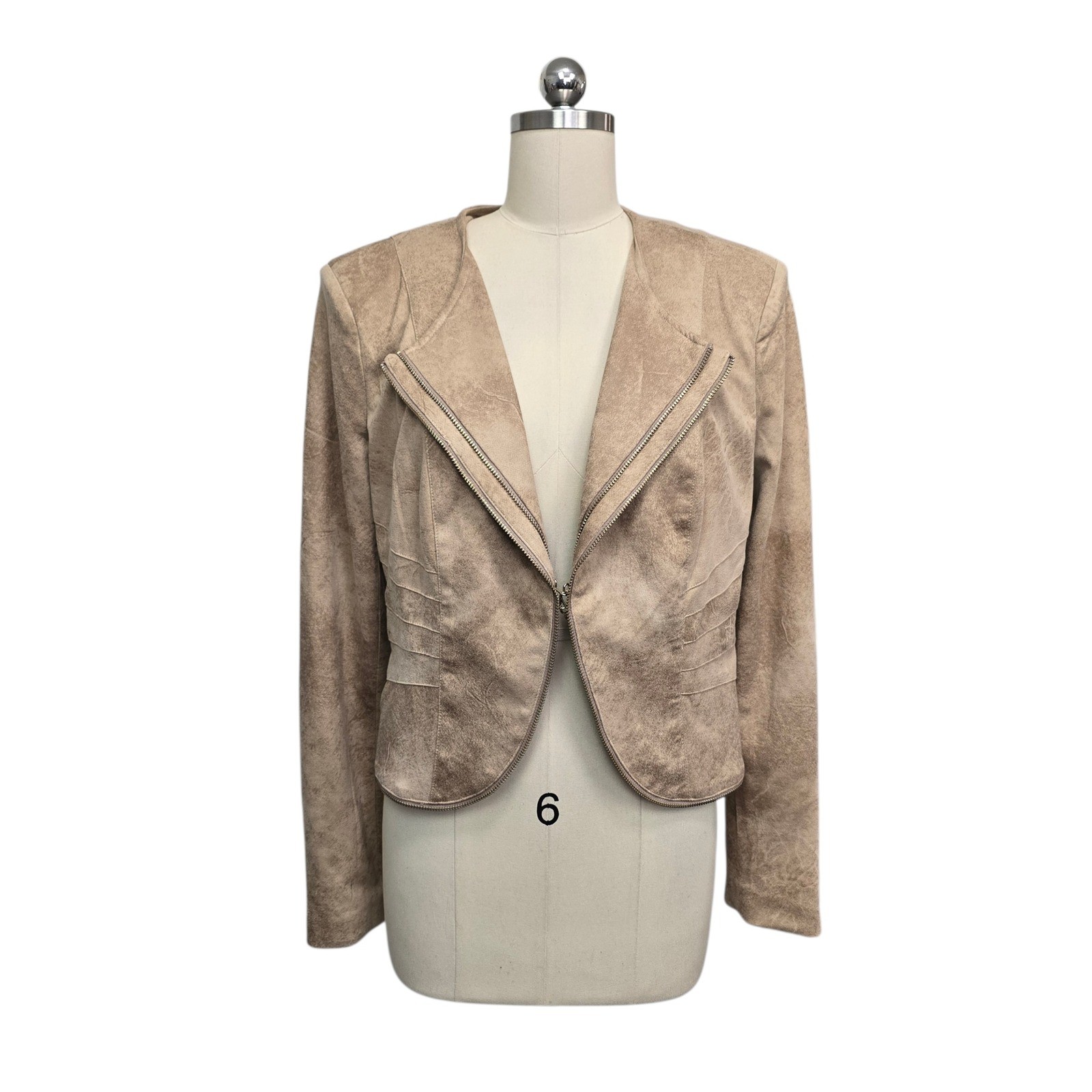 Alberto Makali New York Tan Faux Suede Asymmetrical Zip Moto Jacket Womens Large