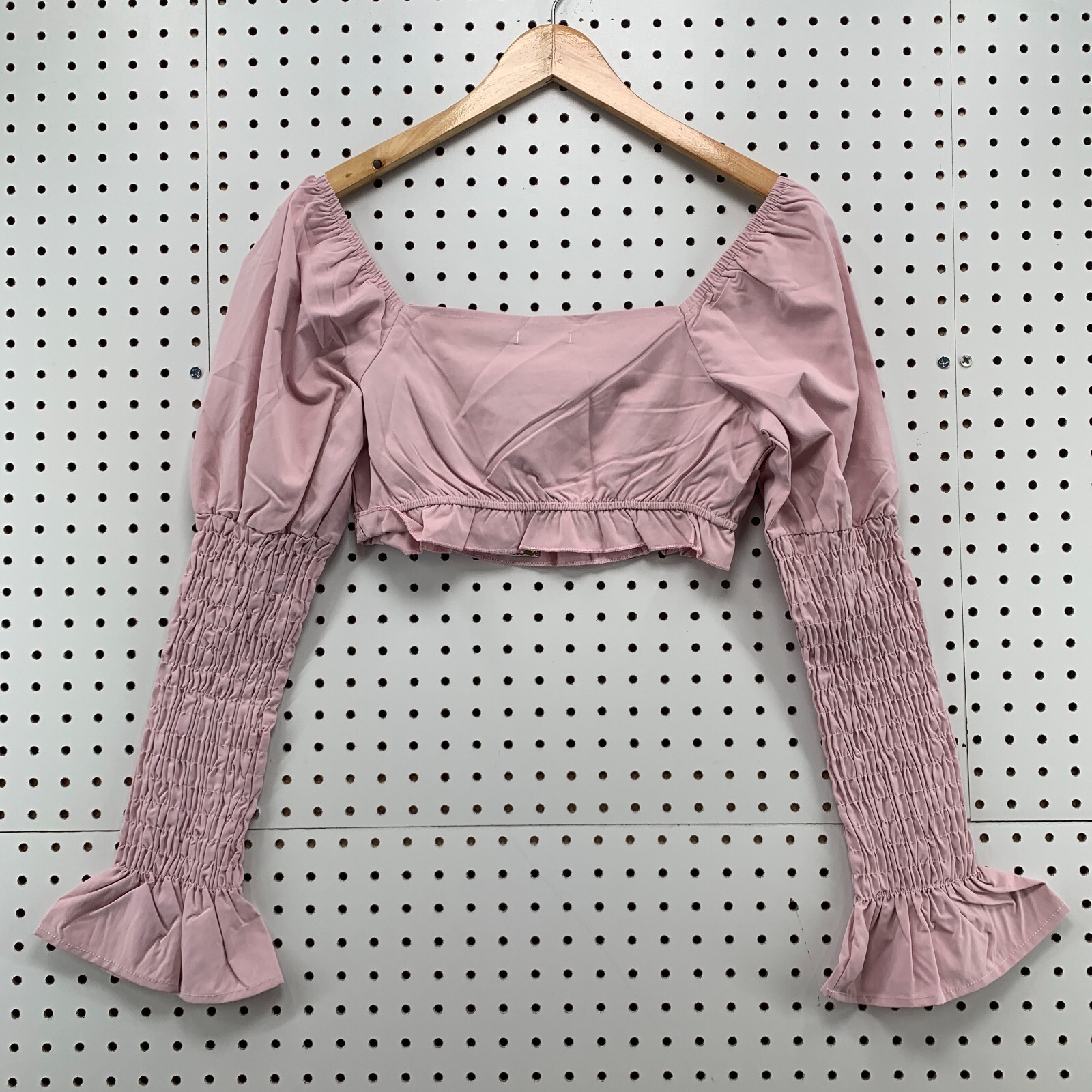 Boohoo Womens Crop Top Pink Off The Shoulder Scrunch Sleeve Ladies Size 4
