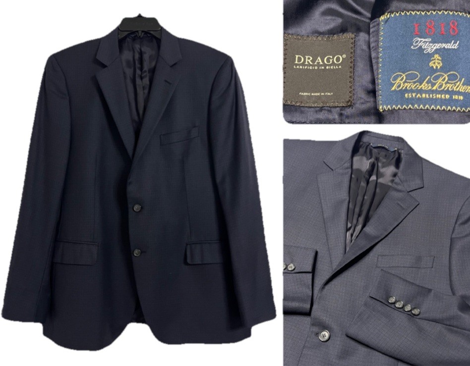 Brooks Brothers 1818 Fitzgerald Blazer Mens 44R Navy Plaid Drago Wool Made Italy