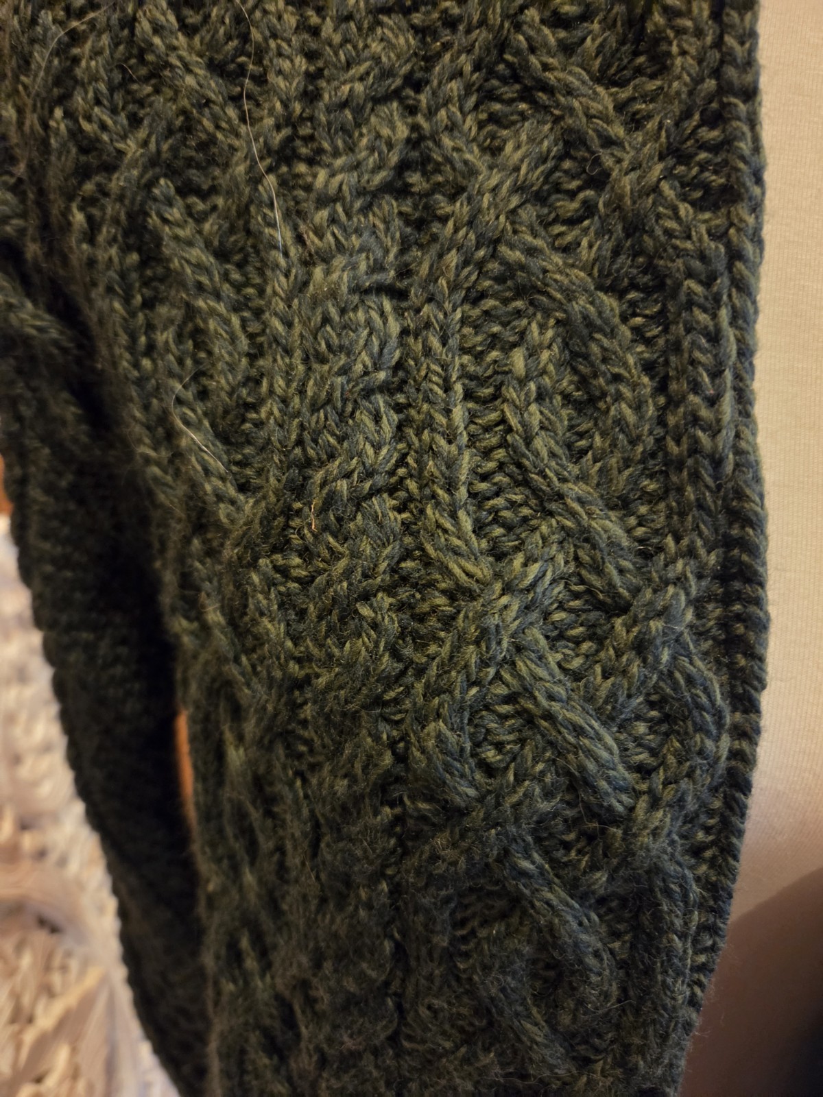 Aran Crafts Of Ireland 100% Wool Dark Green Open Front Long Cardigan Size L