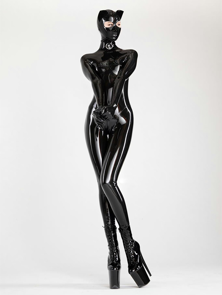 US Full Cover Body Hood Enclosure Latex Bodysuit Rubber Catsuit with Zipper BDSM