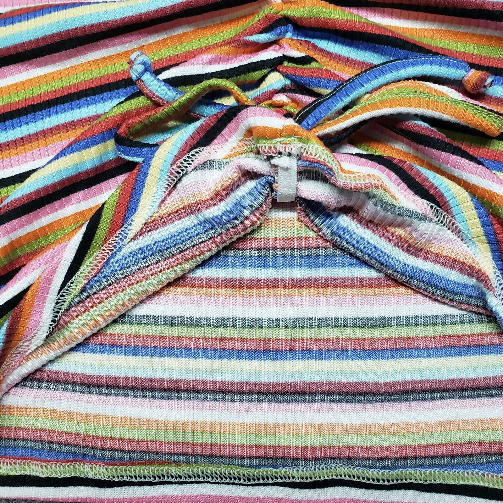 Rue21 Crop Top Womens L Multicolor Striped Short Sleeve V-Neck Ruched Tie New