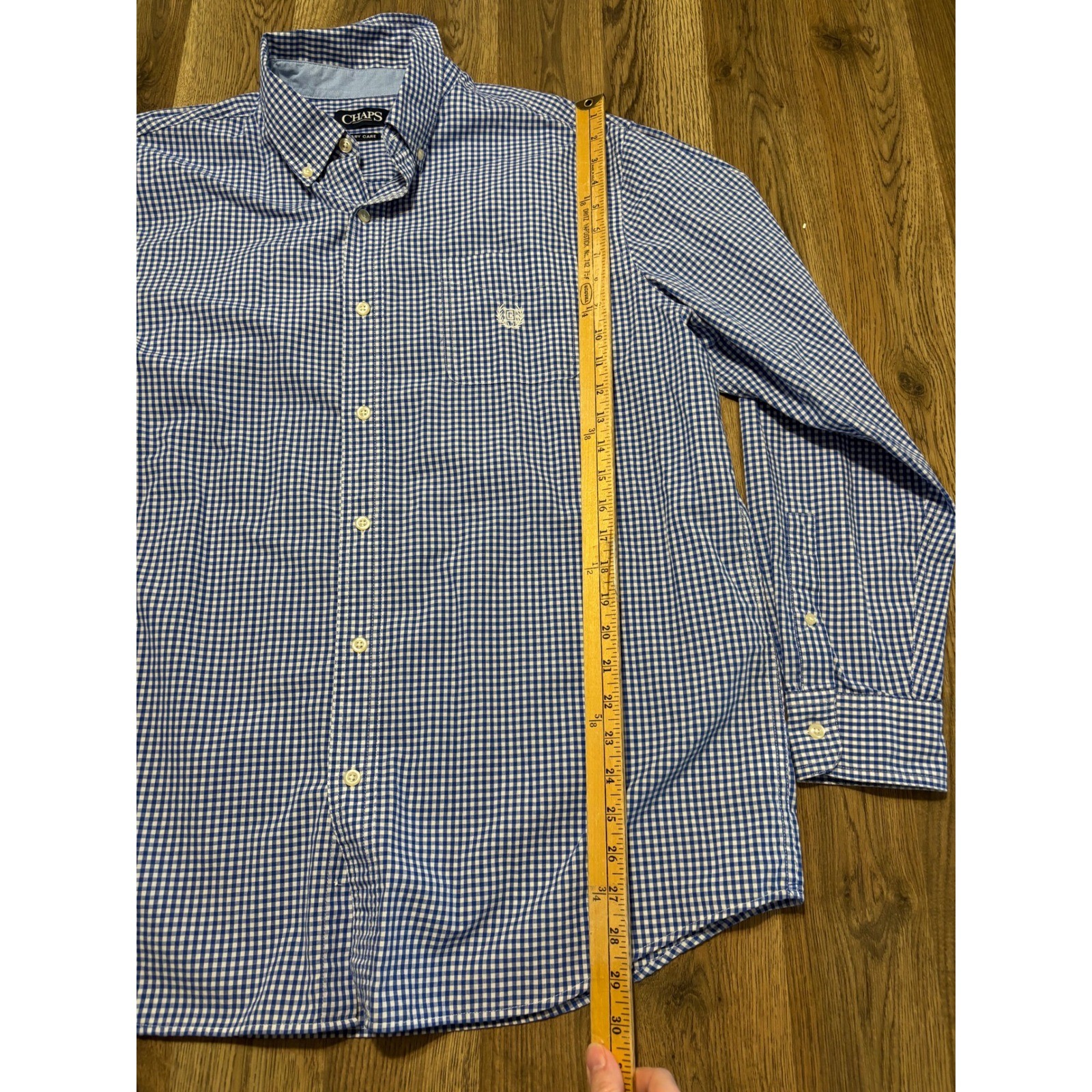 Chaps Button Down Shirt Mens XL Blue Gingham Easy Care Excellent