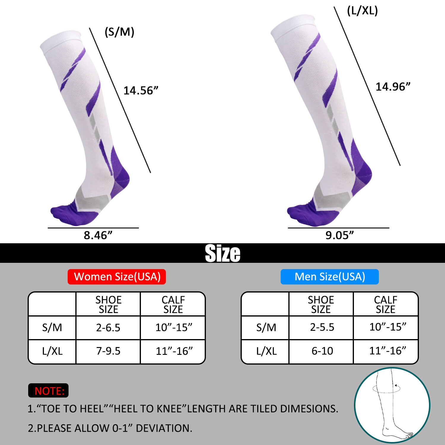 Men Women Compression Socks Stockings 20-30 mmHG Knee High Miracle Foot Support
