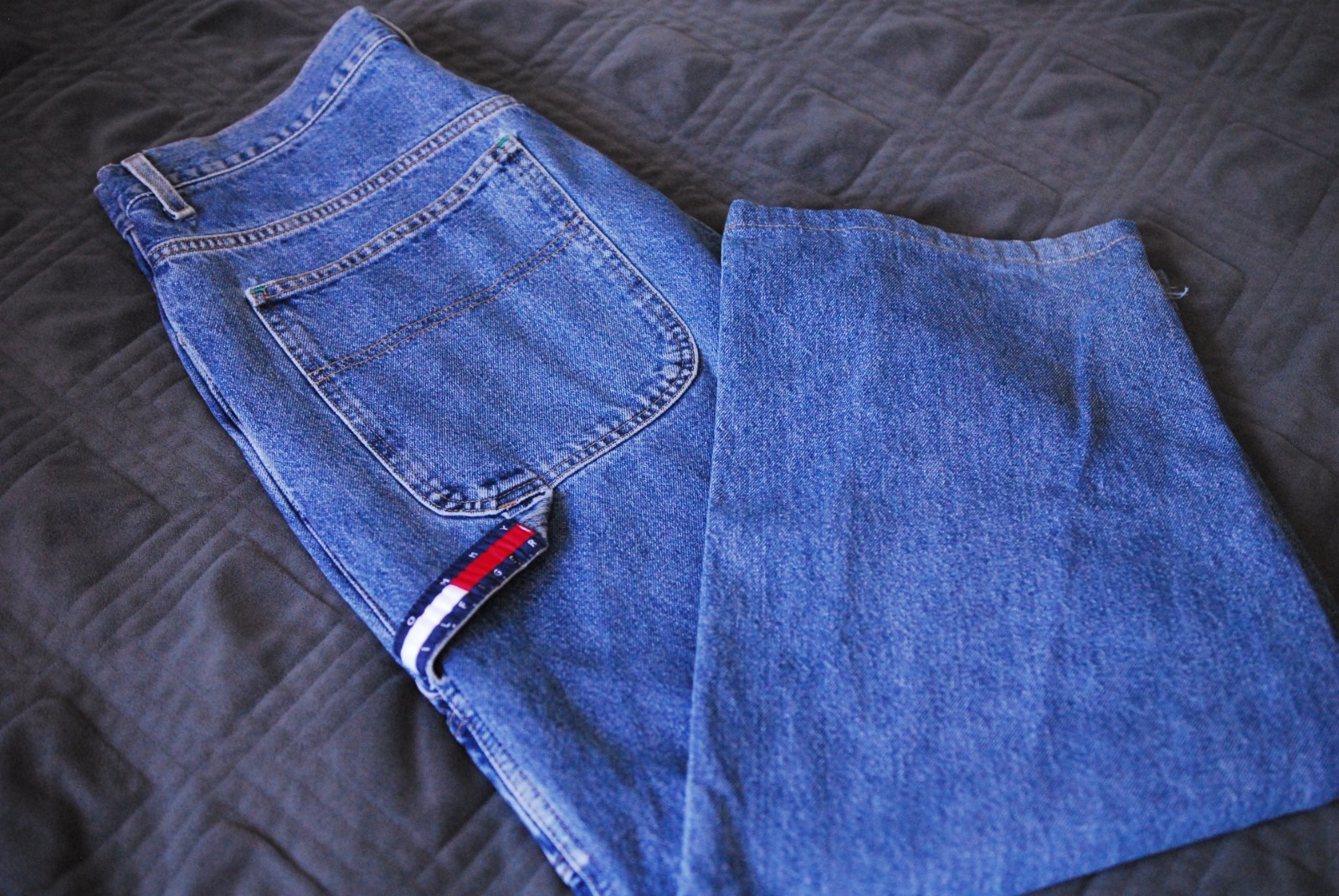 Vintage 90s Tommy Jeans Baggy Denim Carpenter Pants 34×30 Carpenter Hammer Loop
