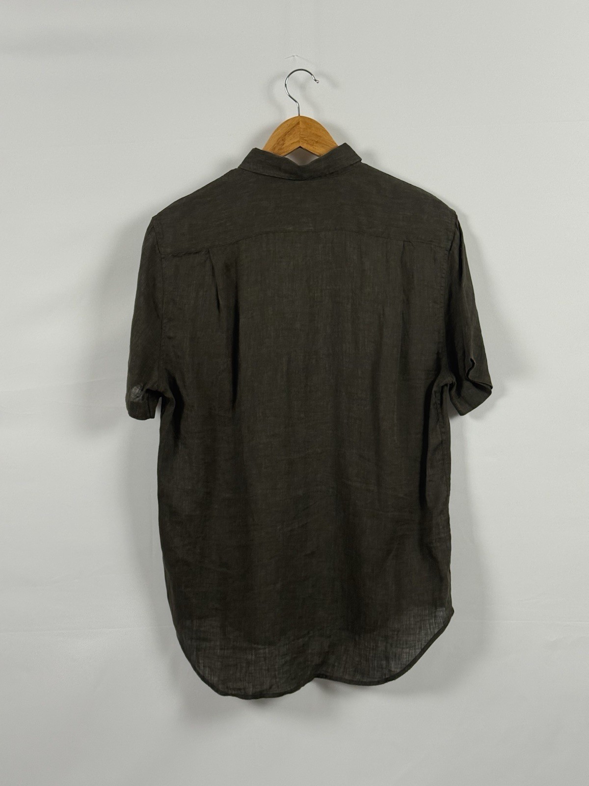 Vince Men’s 100% Linen Short Sleeve Button Down Shirt – Dark Olive Green – S