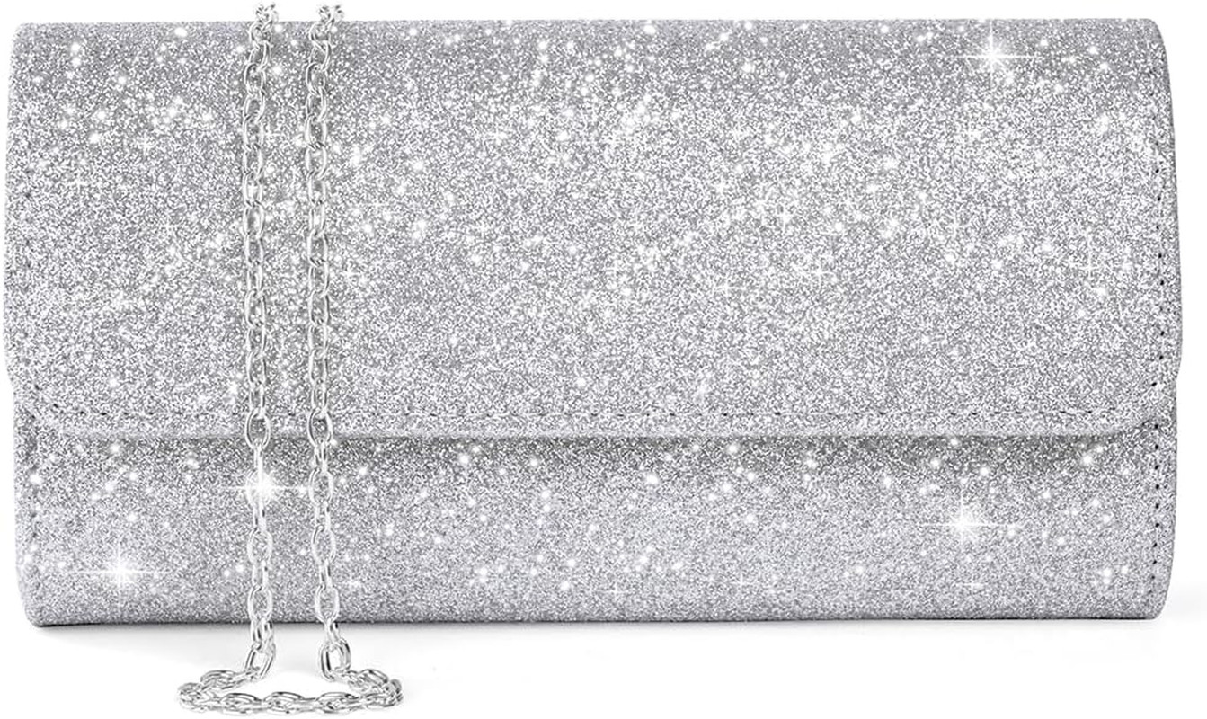 Silver Rhinestone Evening Clutch Bag Wedding Party Envelope Handbag with Chain