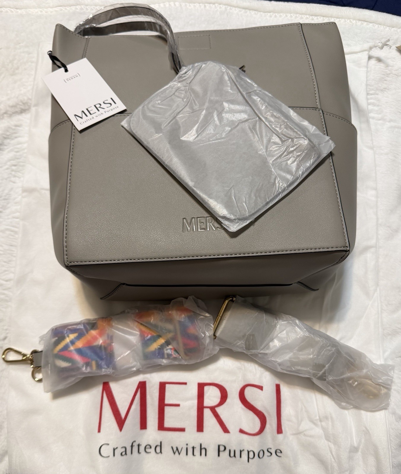MERSI Grey 100% Vegan Leather Tote Bag