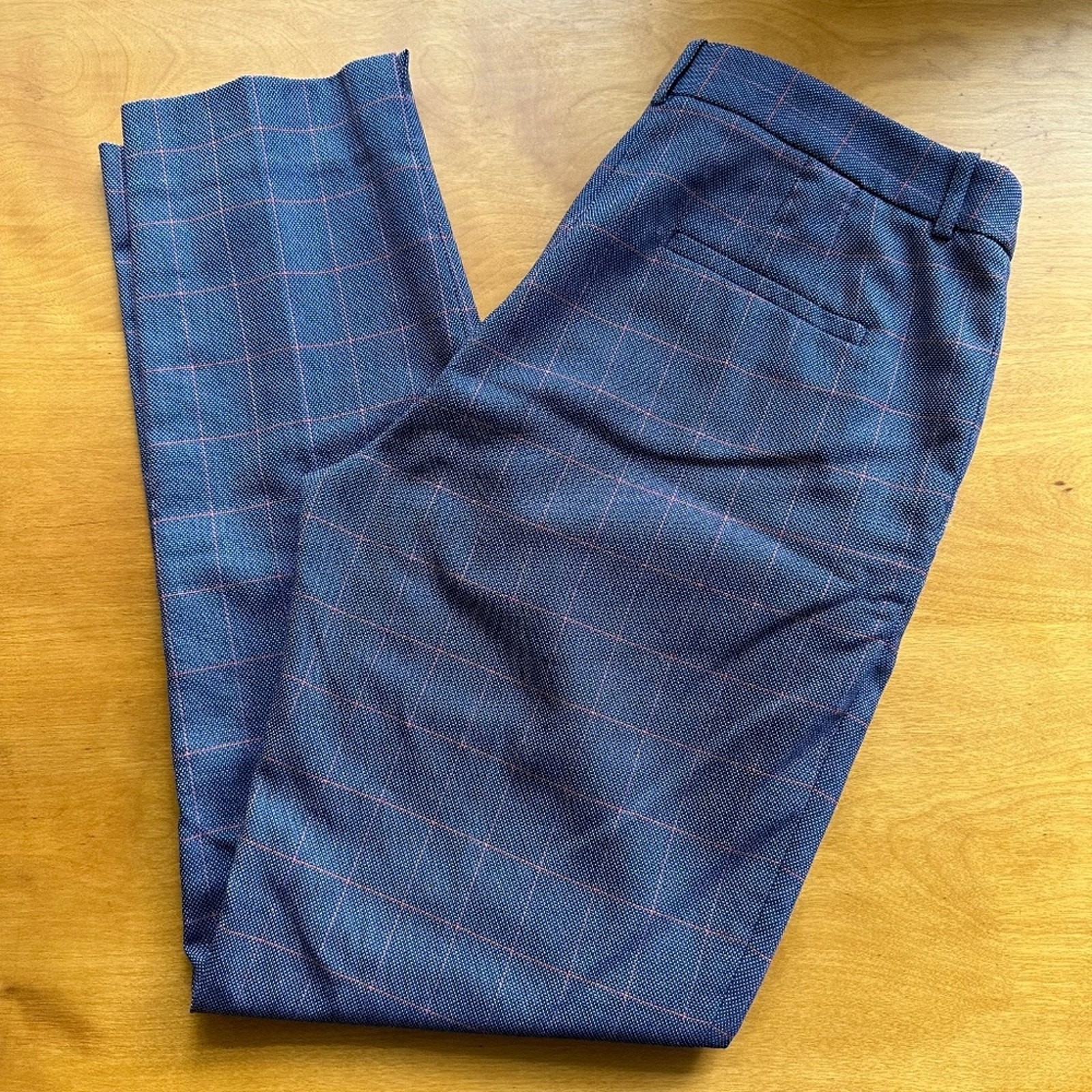 Tahari by Arthur S Levine Blue plaid stretch ankle length trouser pants 4