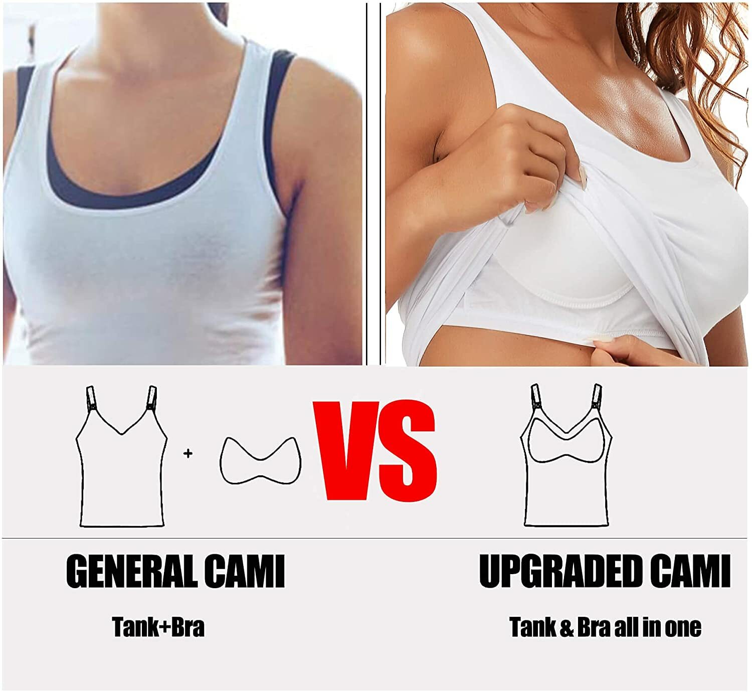Women Cami Camisole With Built in Bra Push Up Padded Vest Baisc Layer Tank Tops