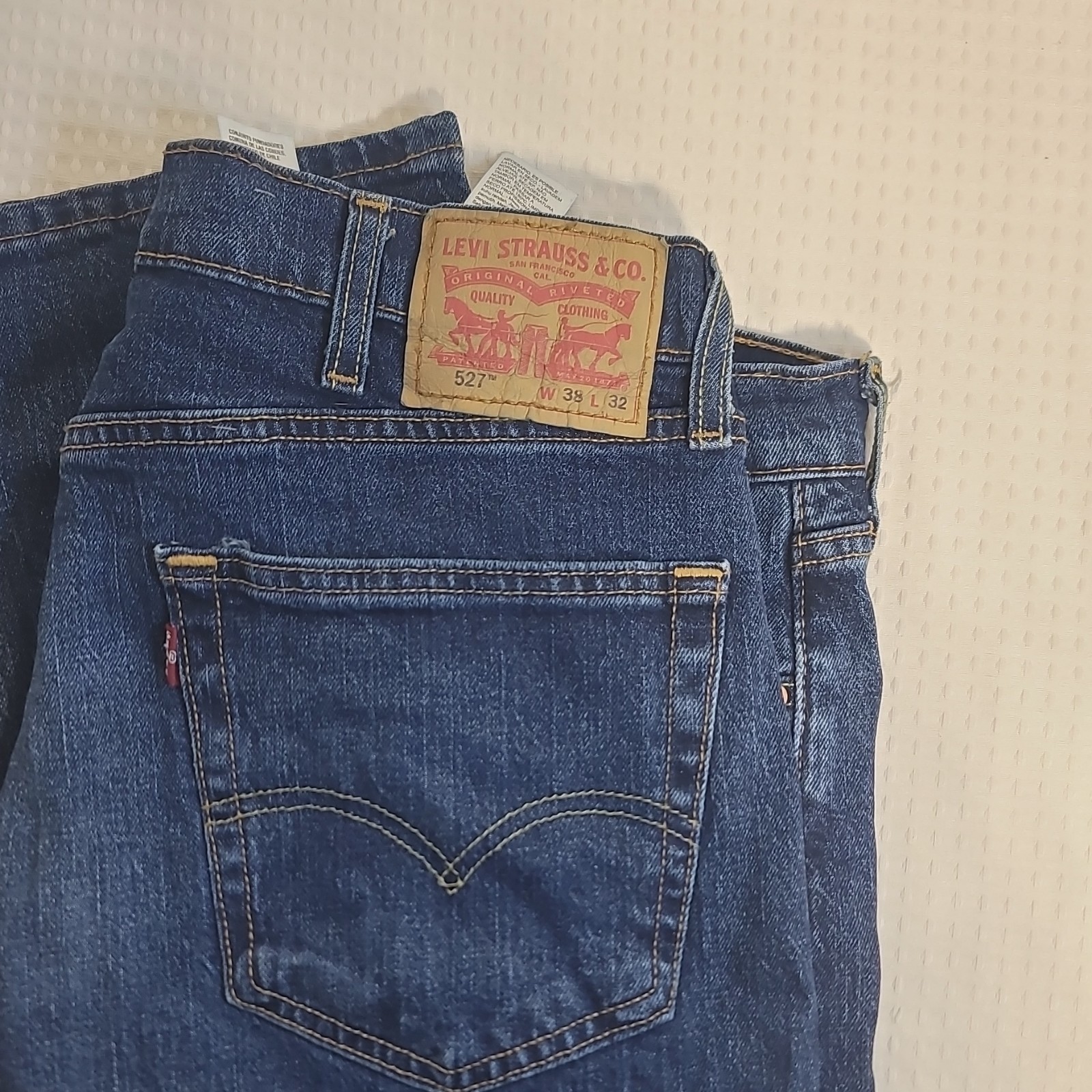 Levi Strauss & Co. Blue Cotton Denim Straight Jeans Button Zip 5-Pocket Logo