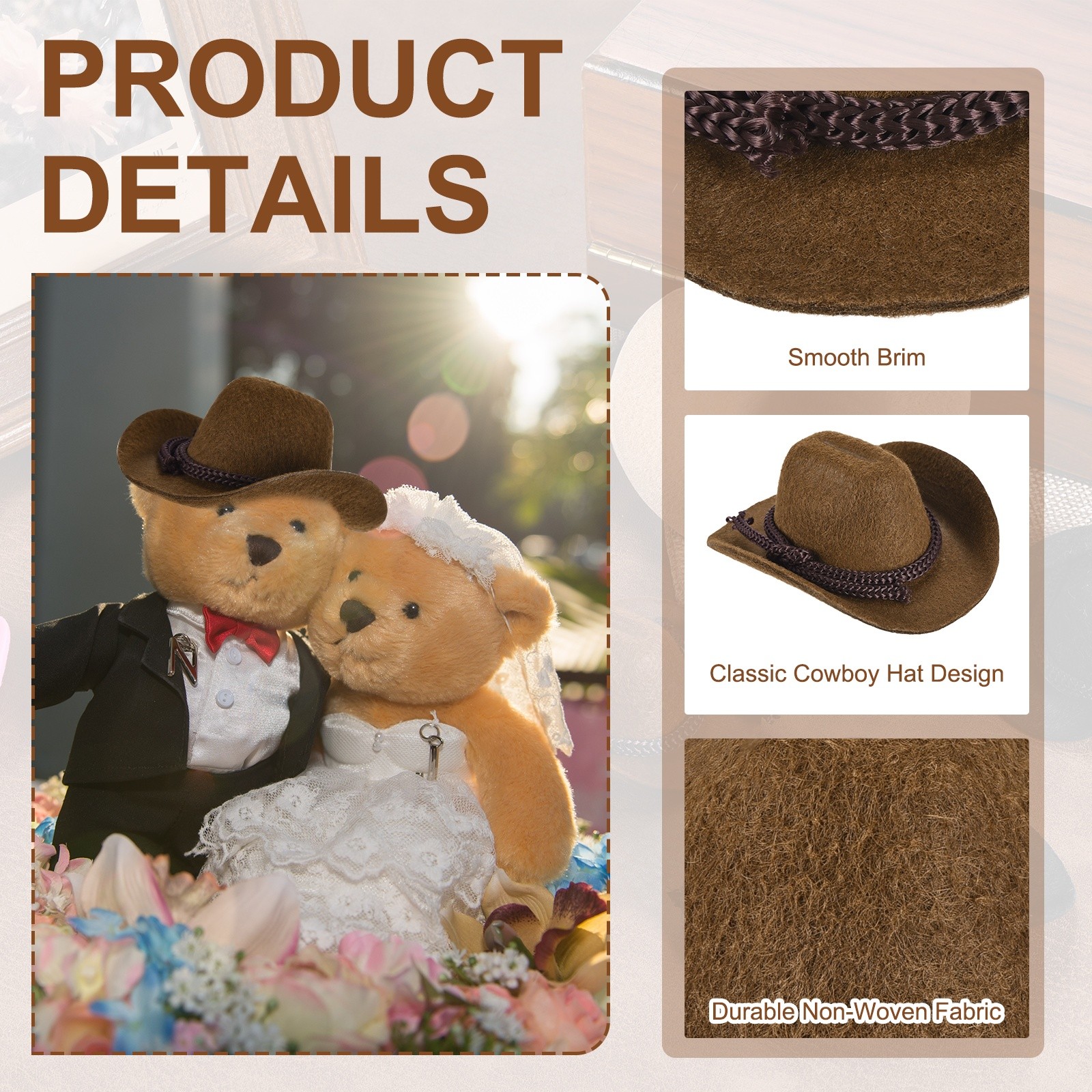 Brown Mini Cowboy Hats for Crafts Dolls Wedding, 8.5cm x 7.1cm x 4cm