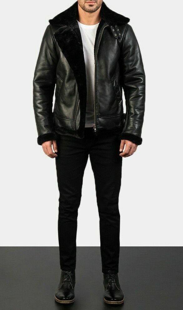 Men’s B3 Aviator Real Shearling Sheepskin Leather Flight Bomber Jacket