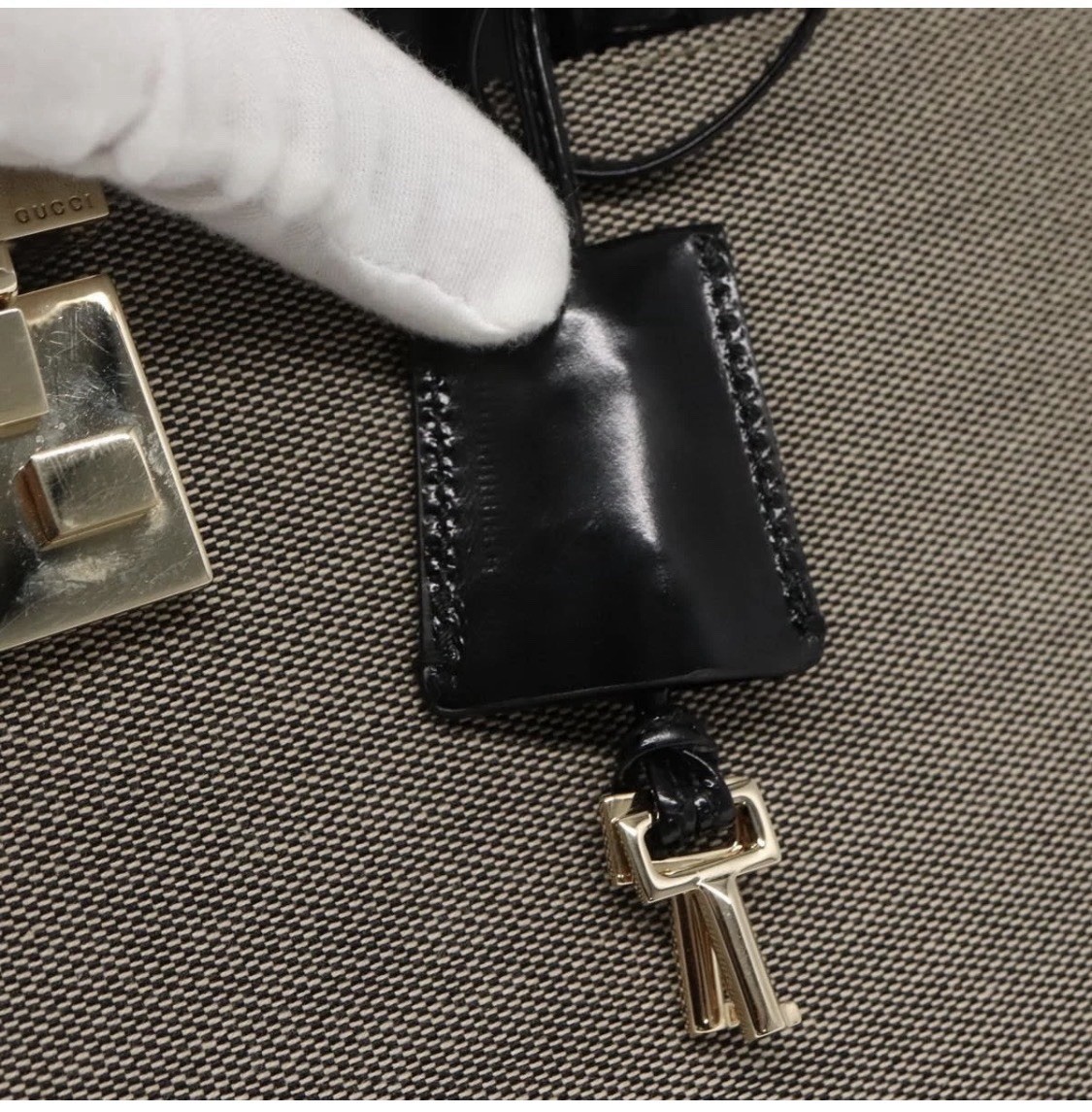 Gucci Lady Lock Flap Tote Canvas Bag and Gold Lock-Preowned