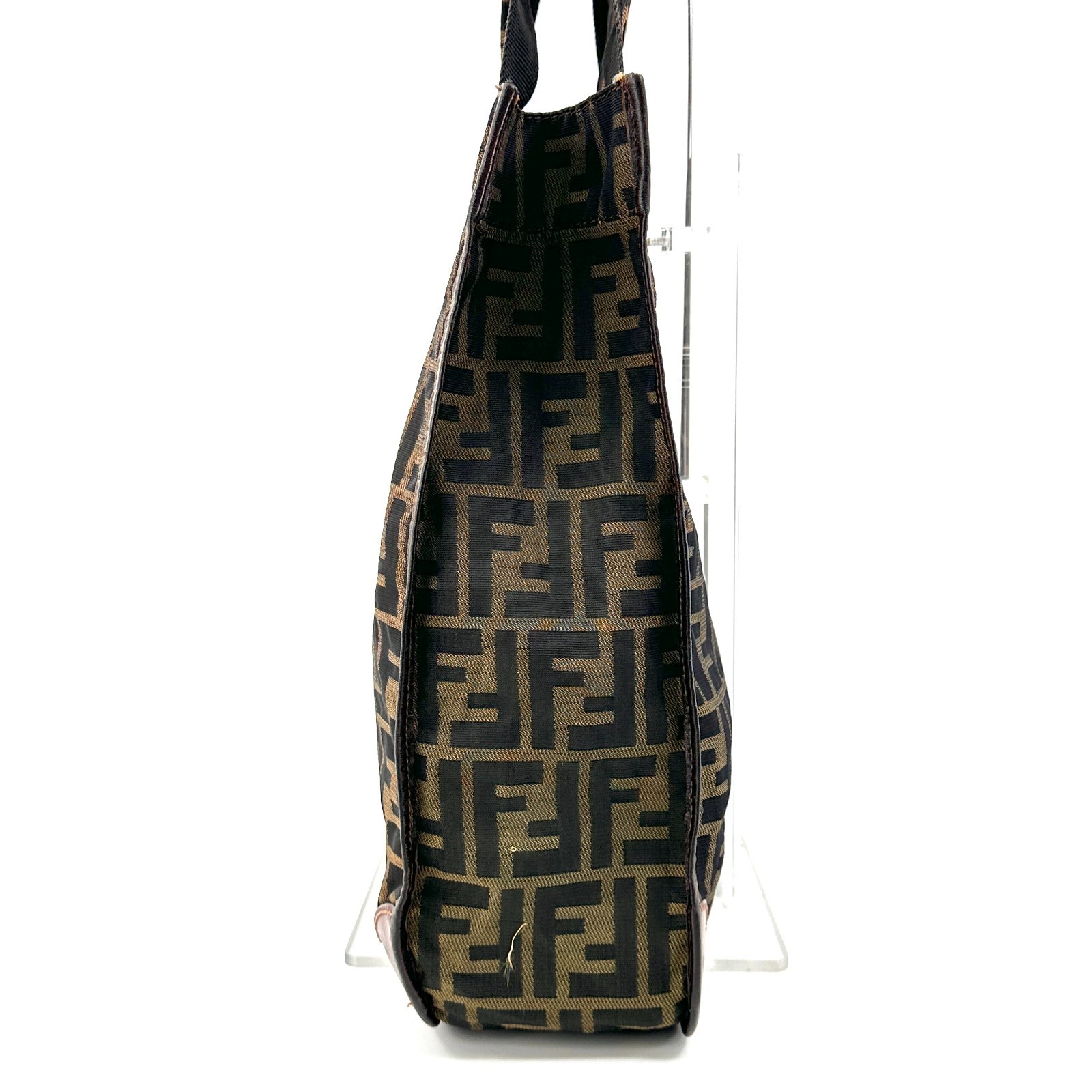 FENDI Zucca Print Tote Bag, Brown, Canvas, Nylon, Leather, Authentic