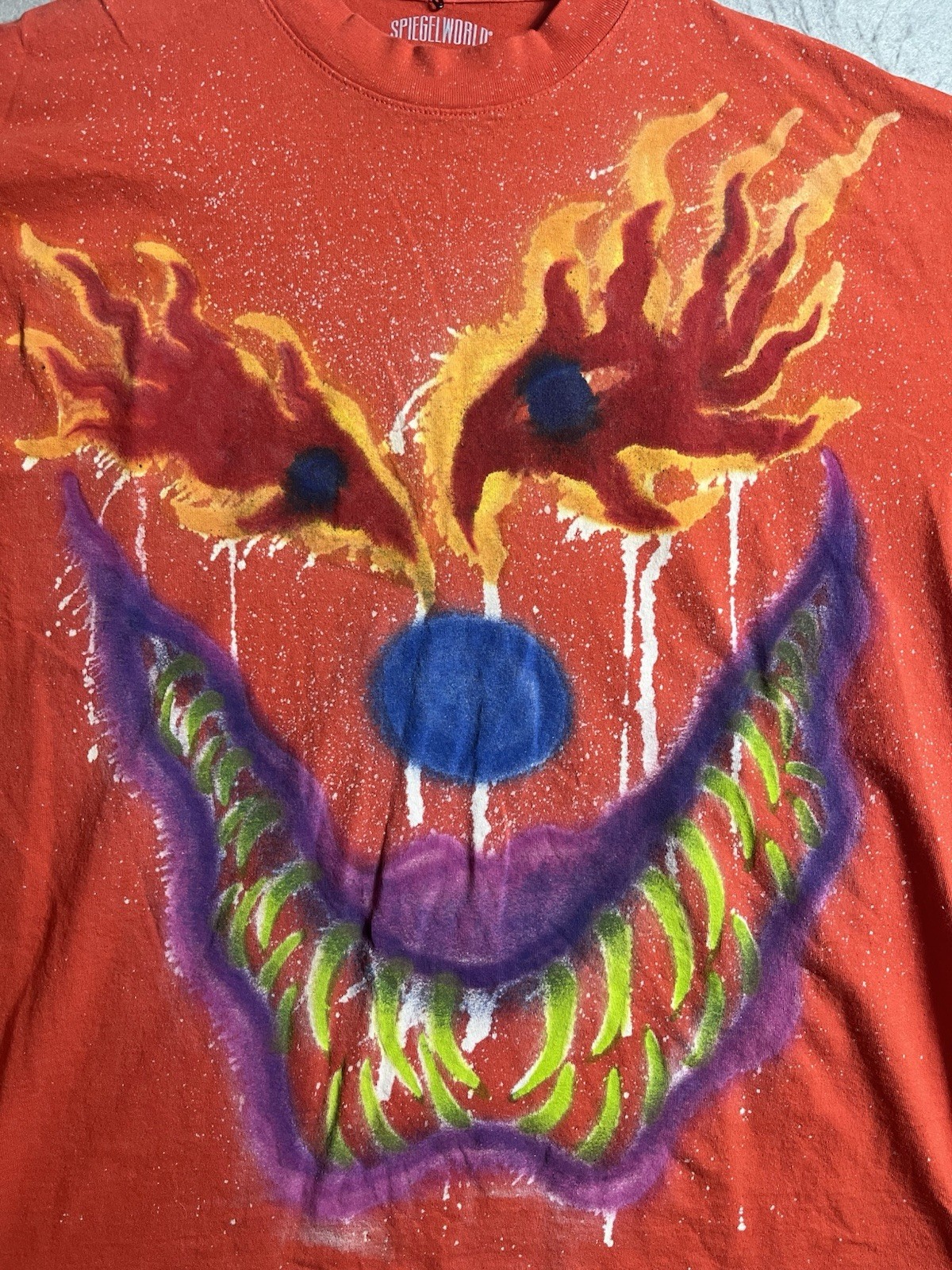 ABSINTHE BY COLIN YEO, HAND PAINTED T SHIRT L Tee Made In USA designer Orange