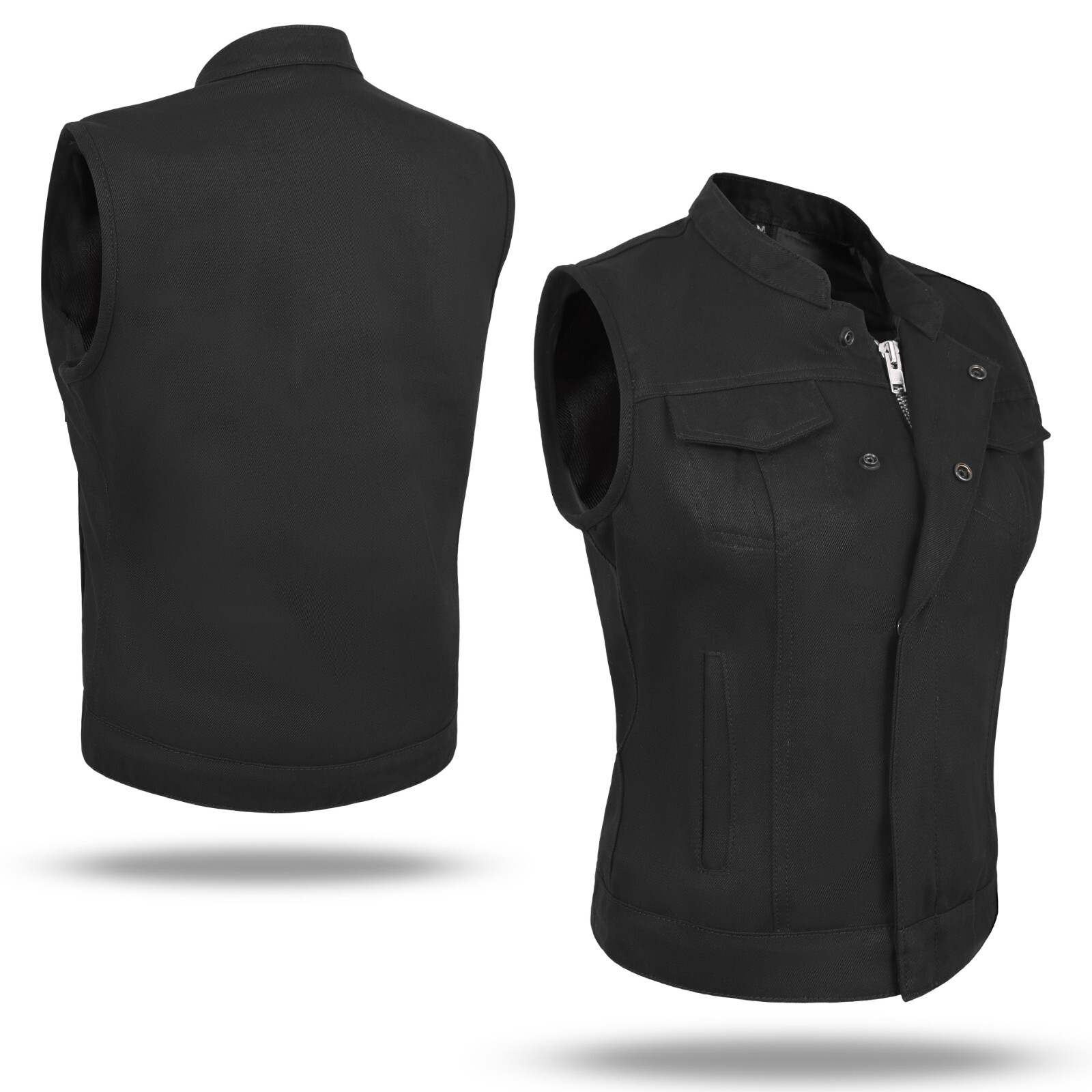 DM21516 Black Women’s Black Denim Motorcycle Club Vest