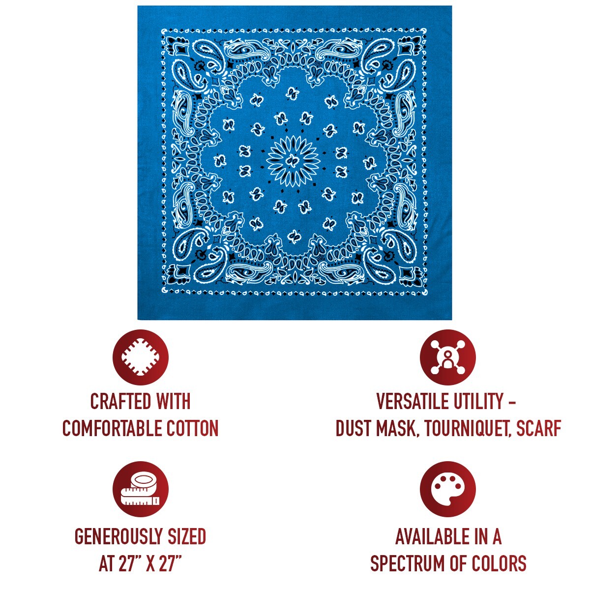 Rothco Jumbo Trainmen Paisley Bandana Cotton Royal Blue Headwrap FaceCover 27X27