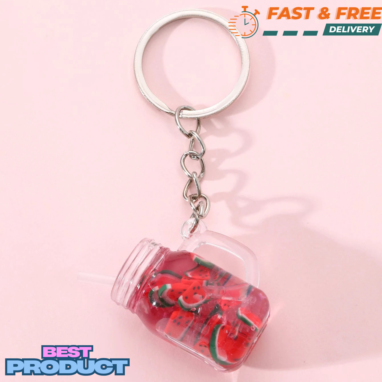 Cute Watermelon Drinks Charm Keychain Creative Keyring Fun Cute Handbag Keychain