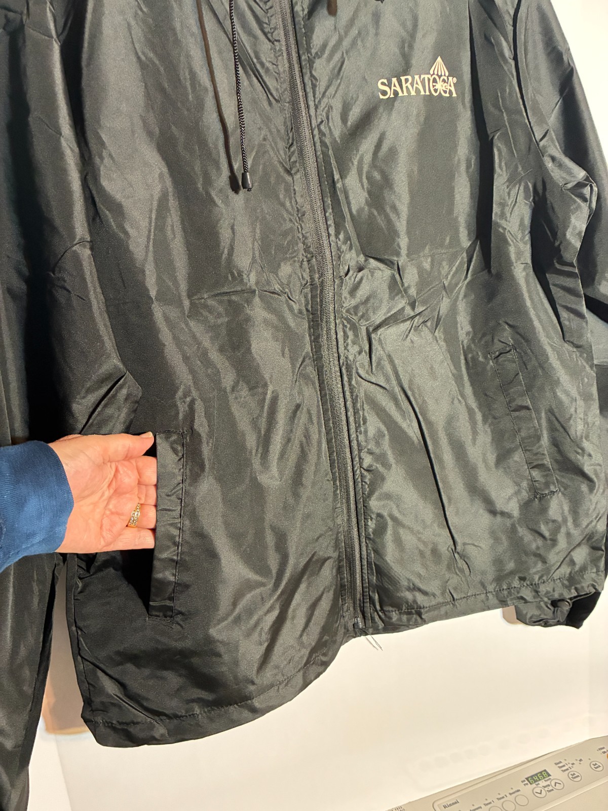 Saratoga Race Track NYRA Men’s Rain Jacket / Windbreaker (XL; Black) 46″ chest