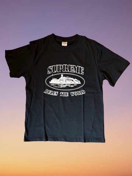 Supreme x Corteiz Rules The World T-Shirt Black Size Medium M Used excellent!