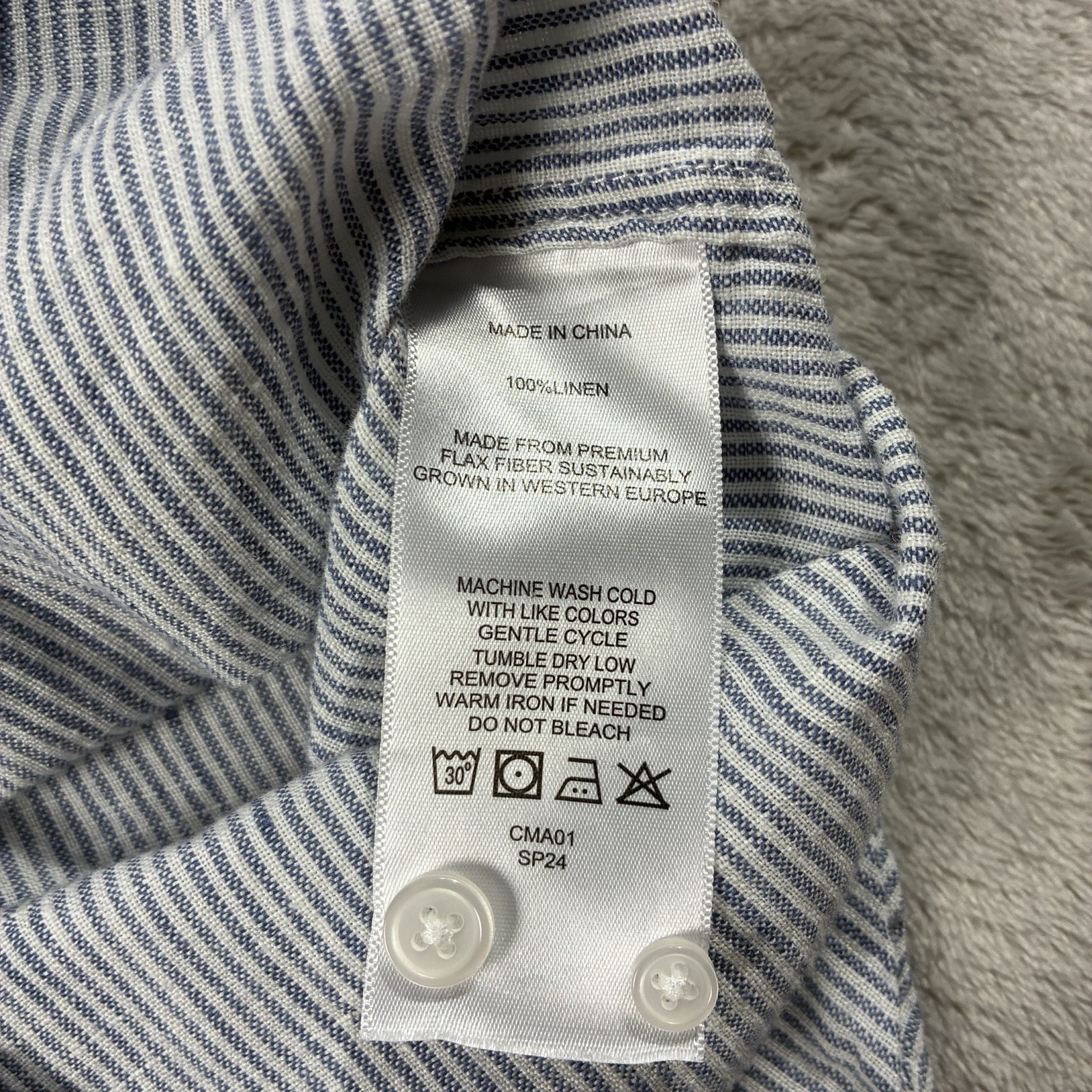 Quince European Linen Long Sleeve Button Up Blue Stripe Womens S Quiet Luxury