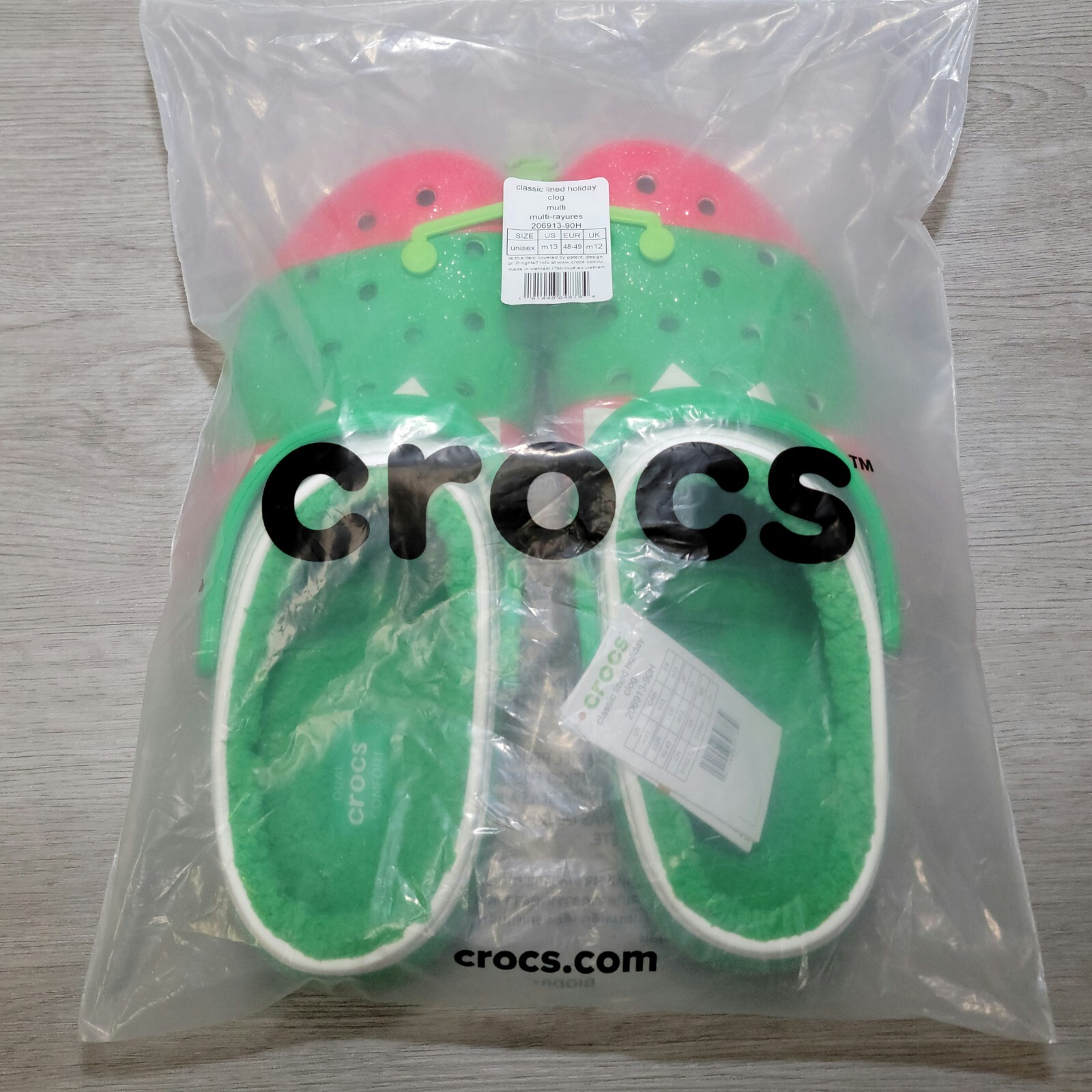 Crocs Classic Christmas Holiday Fuzzy Lined Clogs Sandals Size 13 Dual Comfort