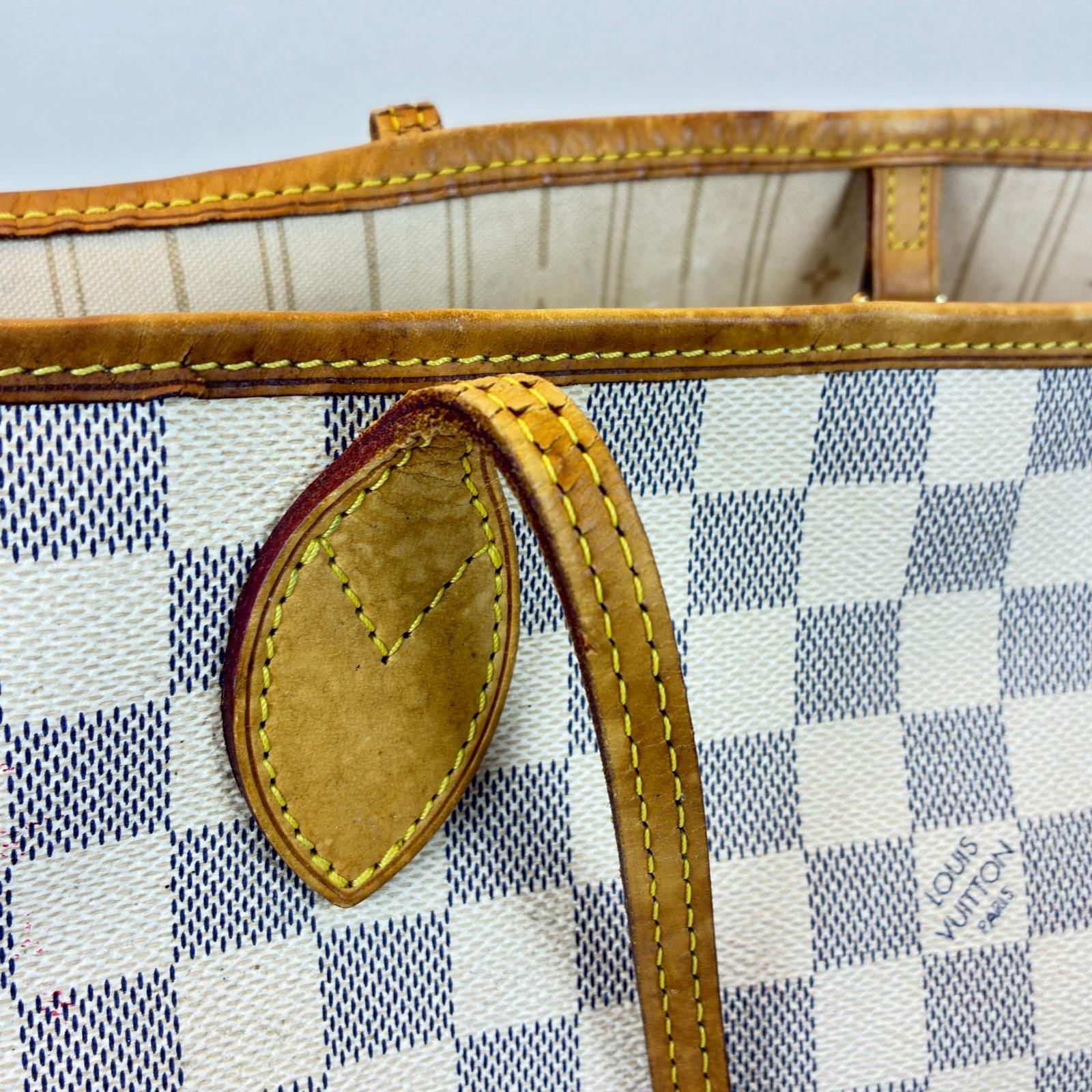 LOUIS VUITTON Neverfull MM Tote Bag N51107 Damier Azur Canvas white