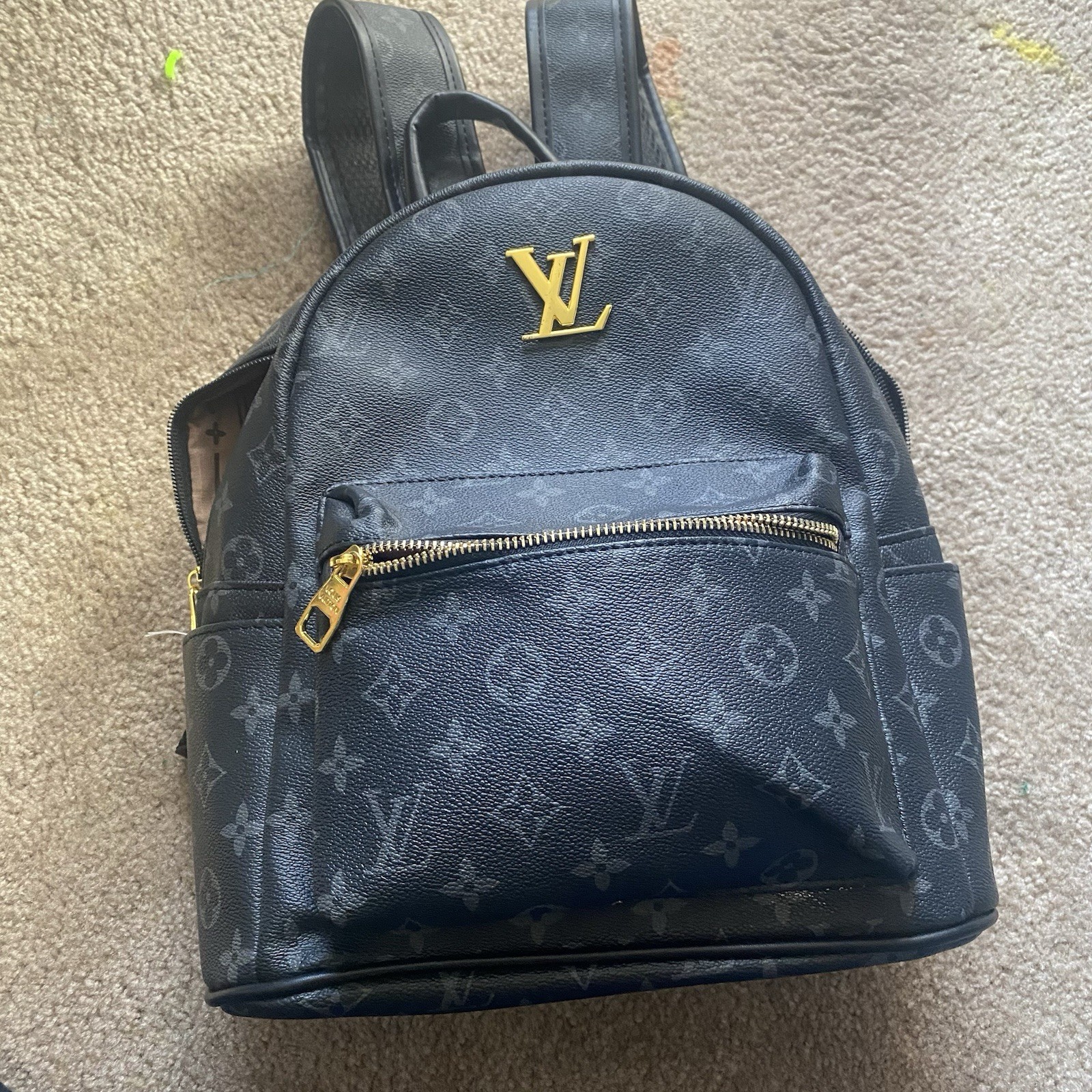 Louis Vuitton Black Monogram Backpack Gold Hardware Zip Closure Inner Pockets