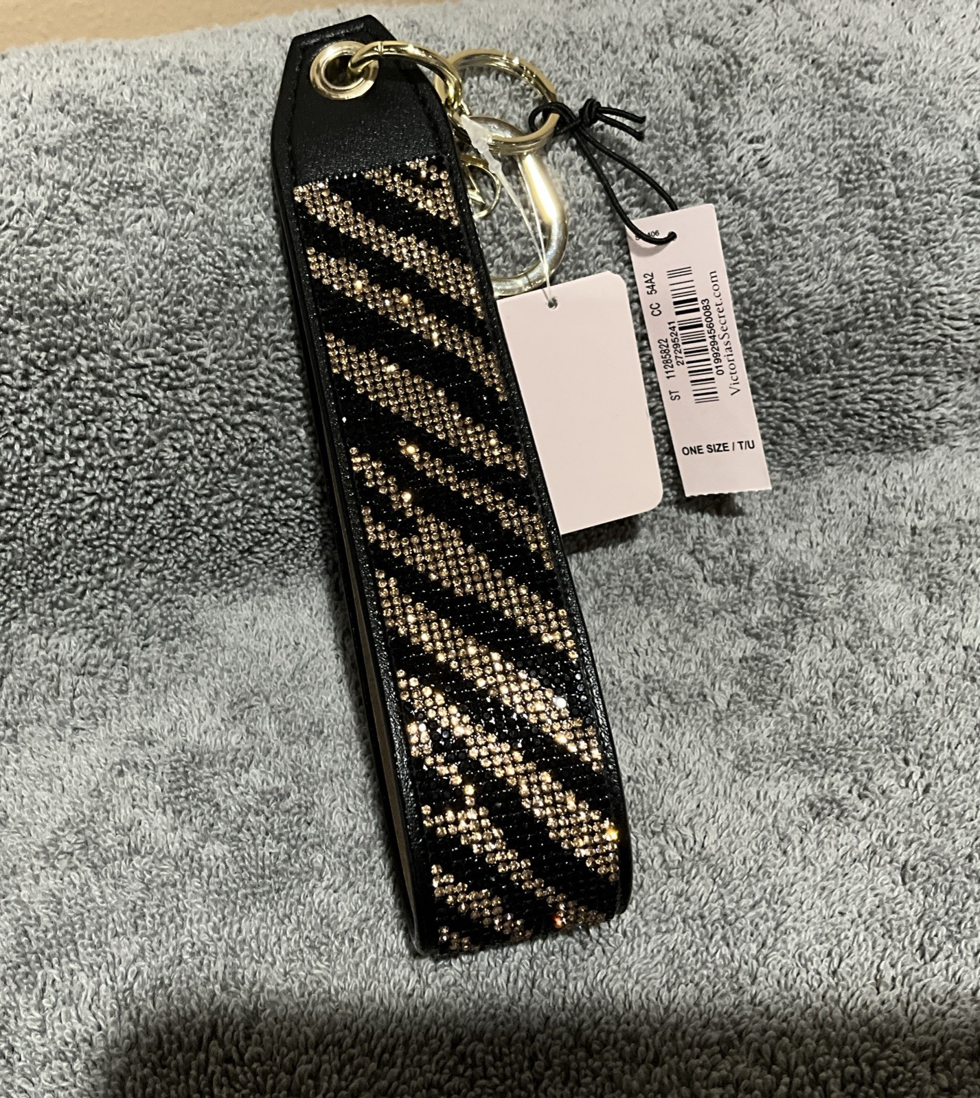 NWT Victoria’s Secret Bling / Rhinestone Black Zebra Wristlet Strap Keychain