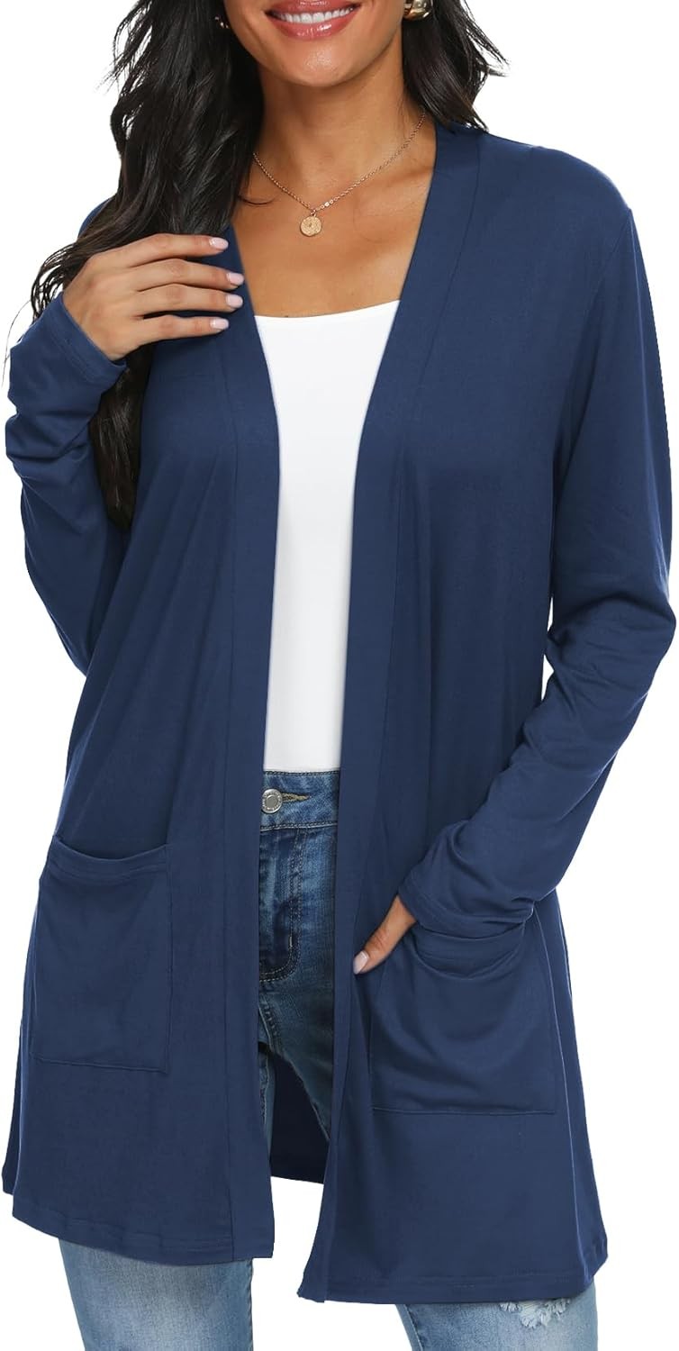 Womens Open Front Long Sleeve Cardigan Lightweight Casual Knit Sweater