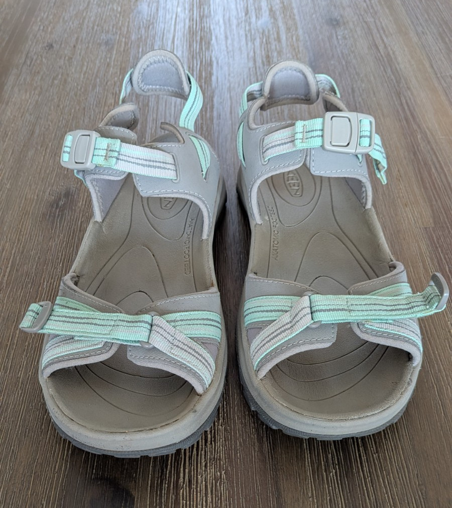 KEEN Women’s Strappy Sport Sandals Gray/Mint Green Buckle Adjustable US 9