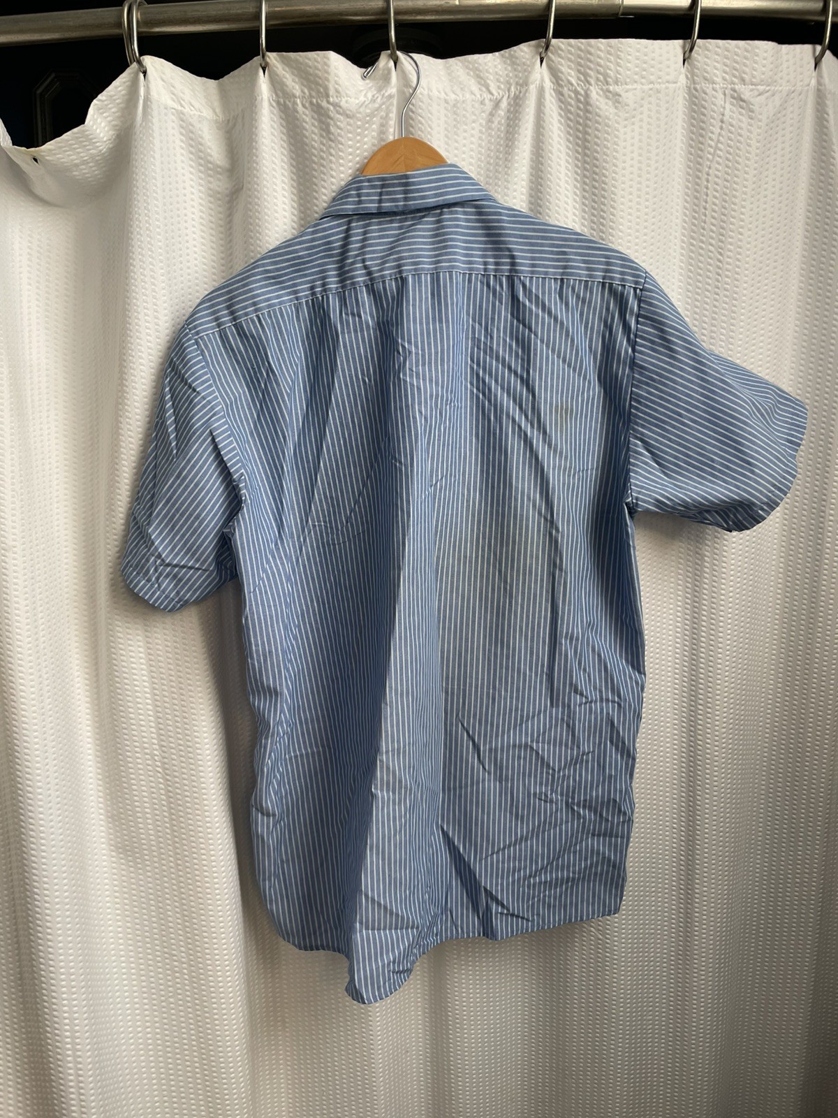 Vintage Work Shirt Striped Blue S.S. Mechanic Mens L DAN G. L. Lloyd Excavating