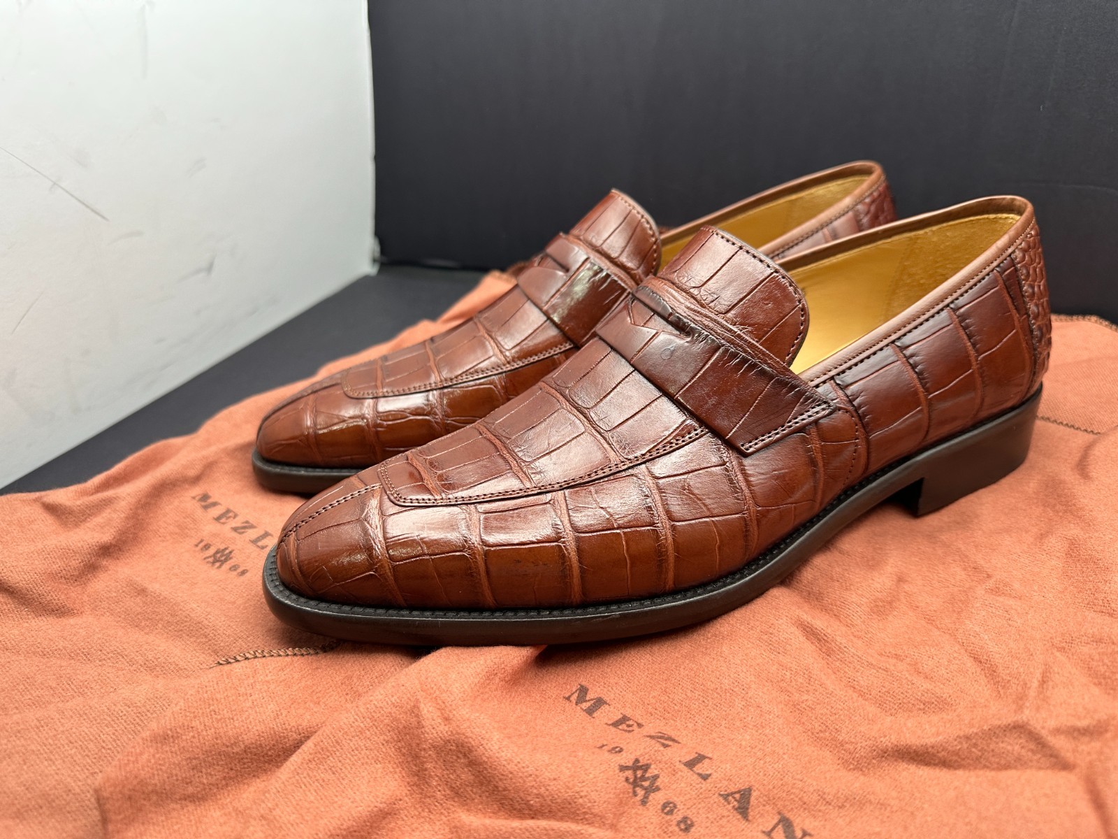 Mezlan Size 9.5 M Alligator Brown Penny Loafer Spain Dress Shoes MEN’S