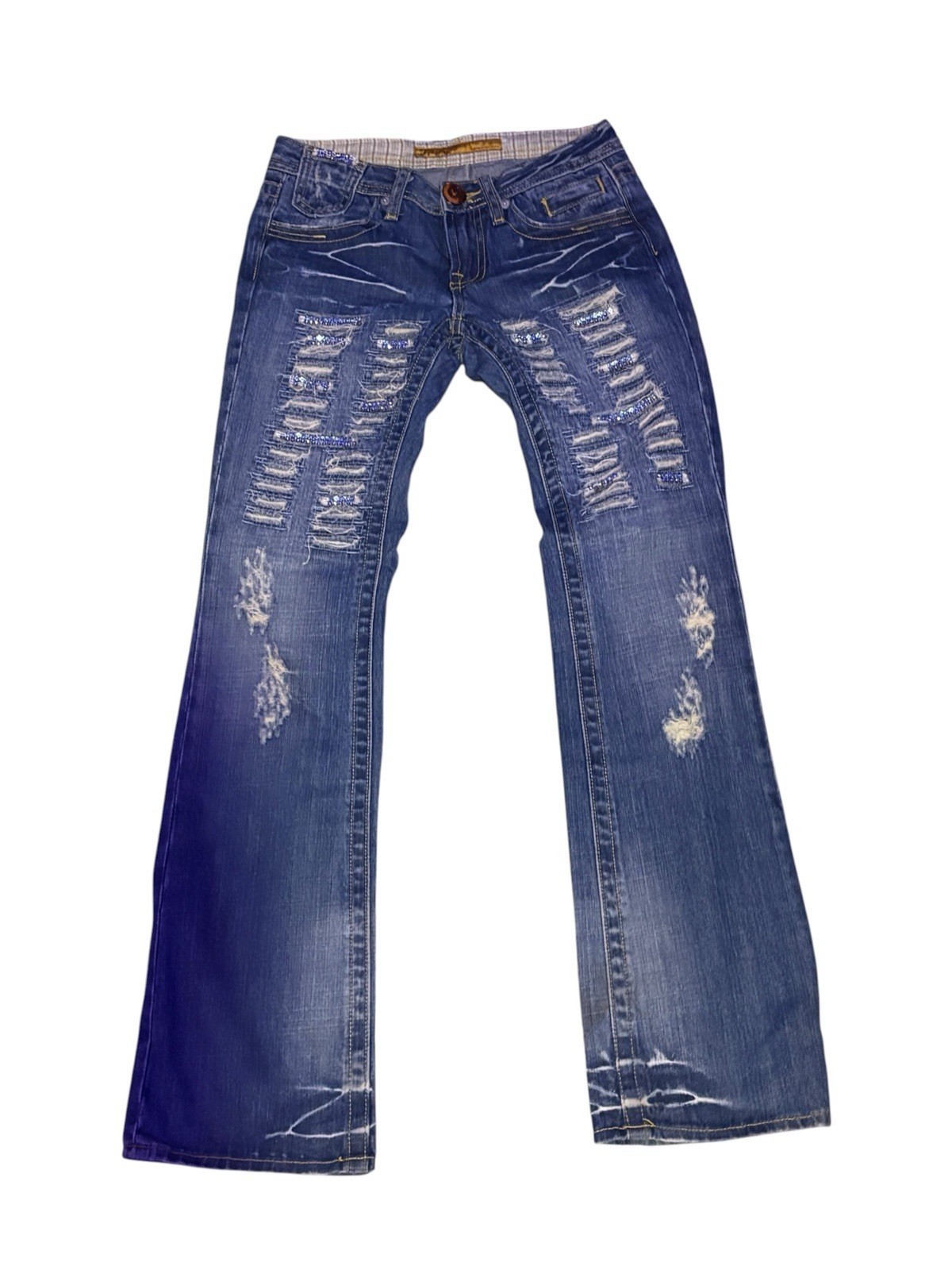 Vigoss Gold Women’s Bootcut Jeans Slim Fit Distressed Blue Denim 5-Pocket