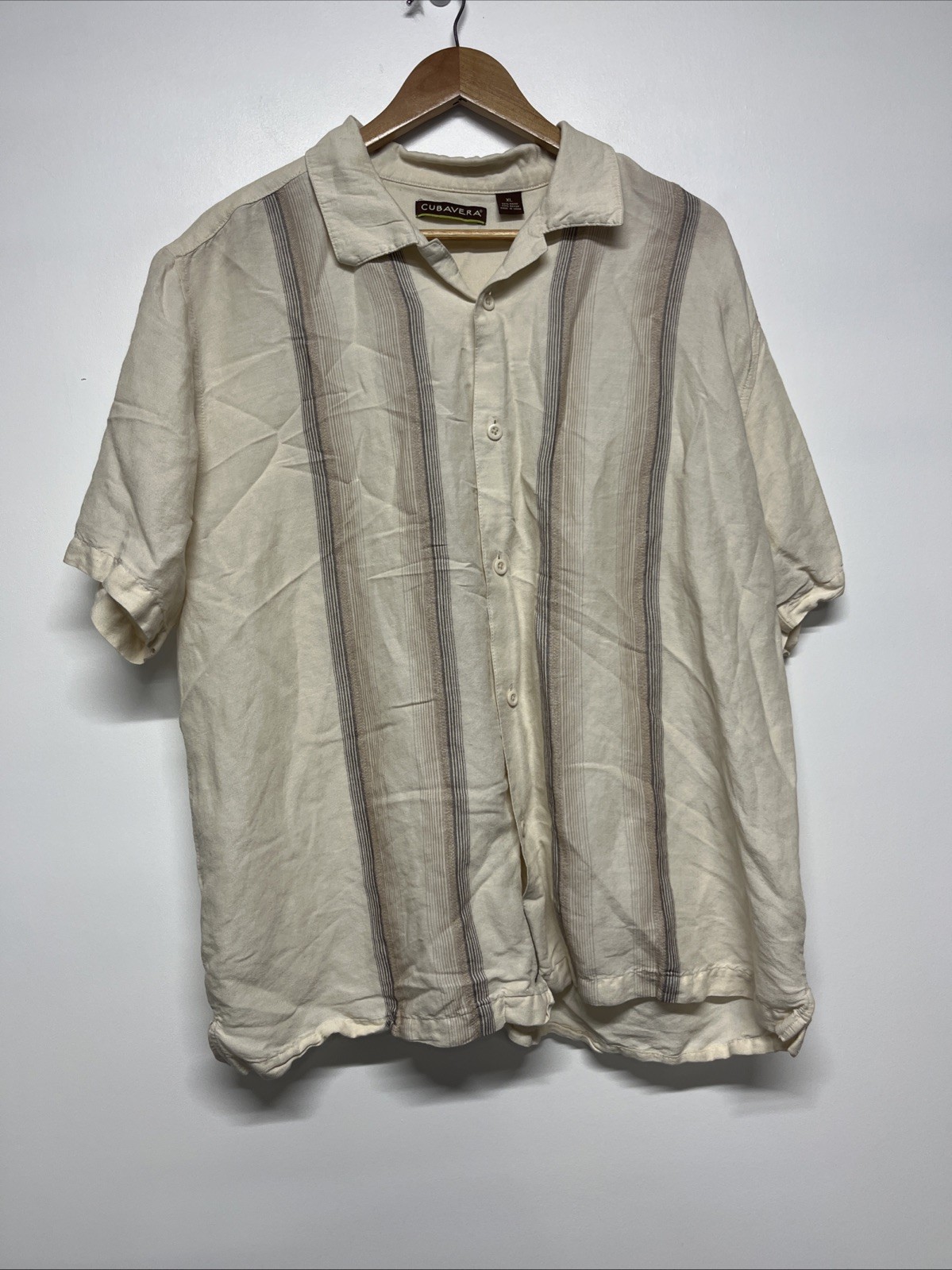 Cubavera Shirt Mens XL Ramie Rayon Button Up Striped