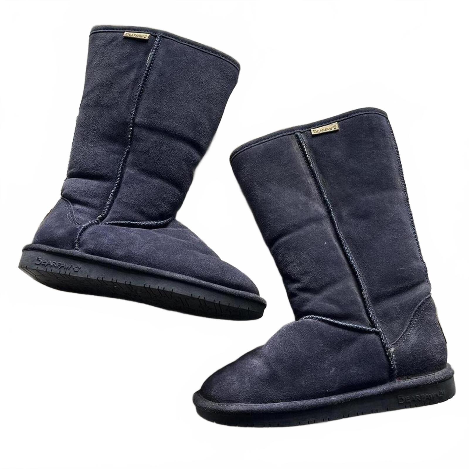 Navy Blue Faux Suede Bearpaw Tall Fleece Lines Boots