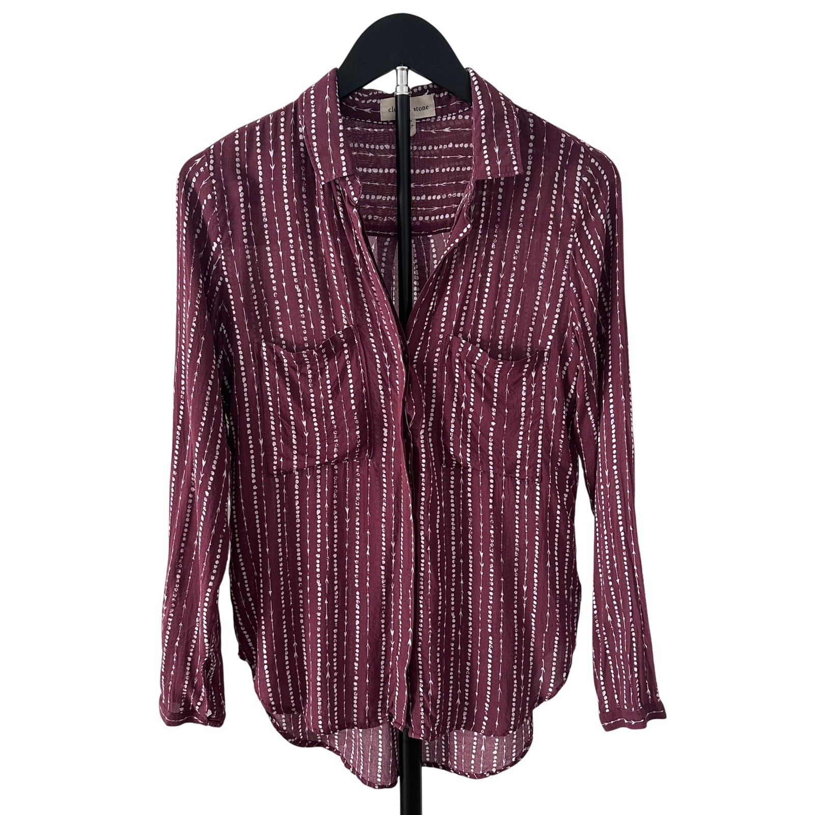 Cloth & Stone by Anthropologie Burgundy Arrow Stripe Rayon Button Down Shirt S