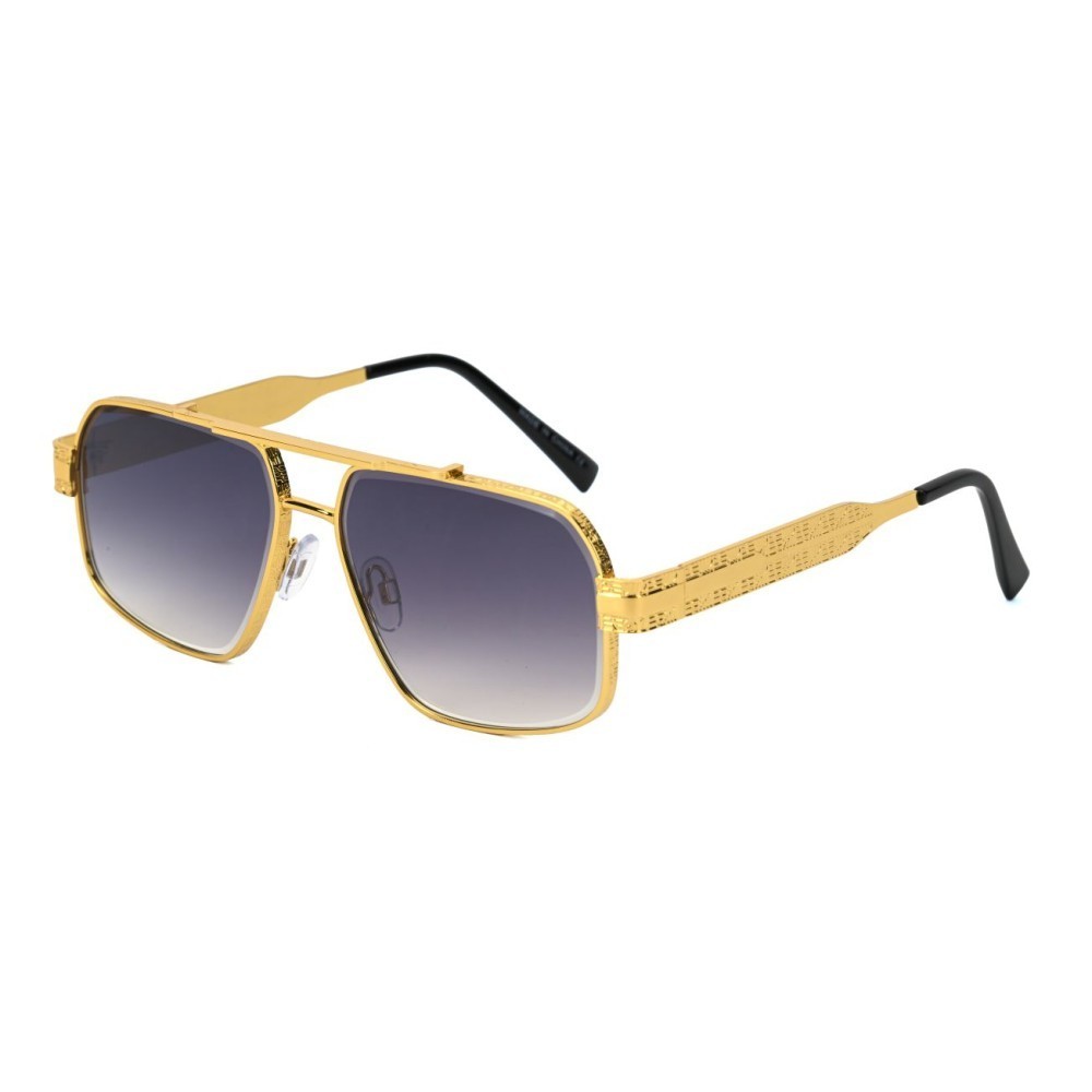 Men Sunglasses Classic Black Lens Square Fashion Design Gold Metal Frame Shades